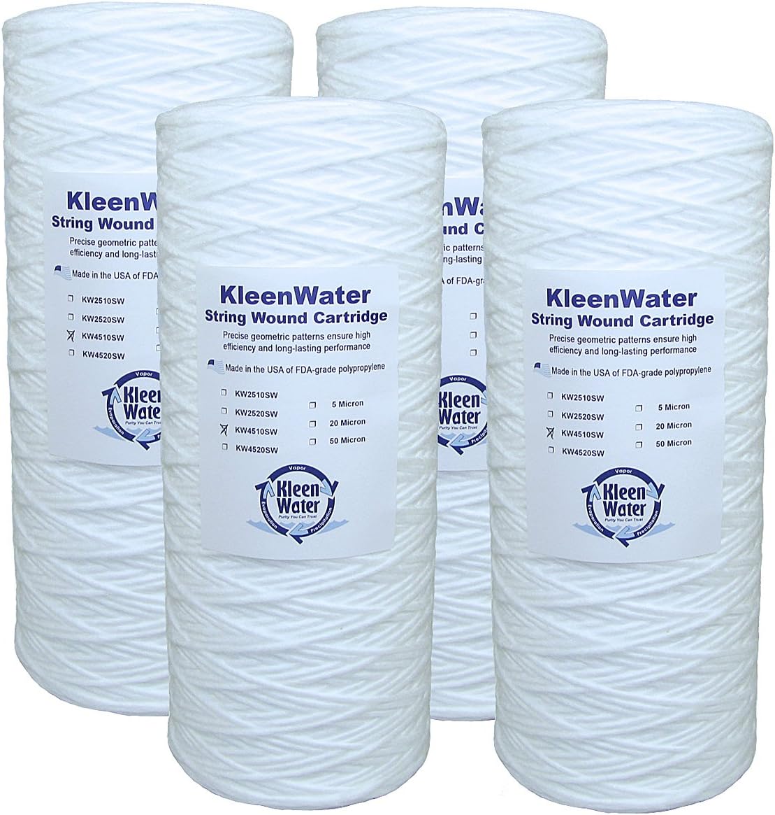 KleenWater Polypropylene String Wound Water Filter Cartridge, 5 Micron, Made in USA, Compatible with AP814 Aqua-Pure & Pentek WP5BB97P, WPX5BB97P, WP5BB975