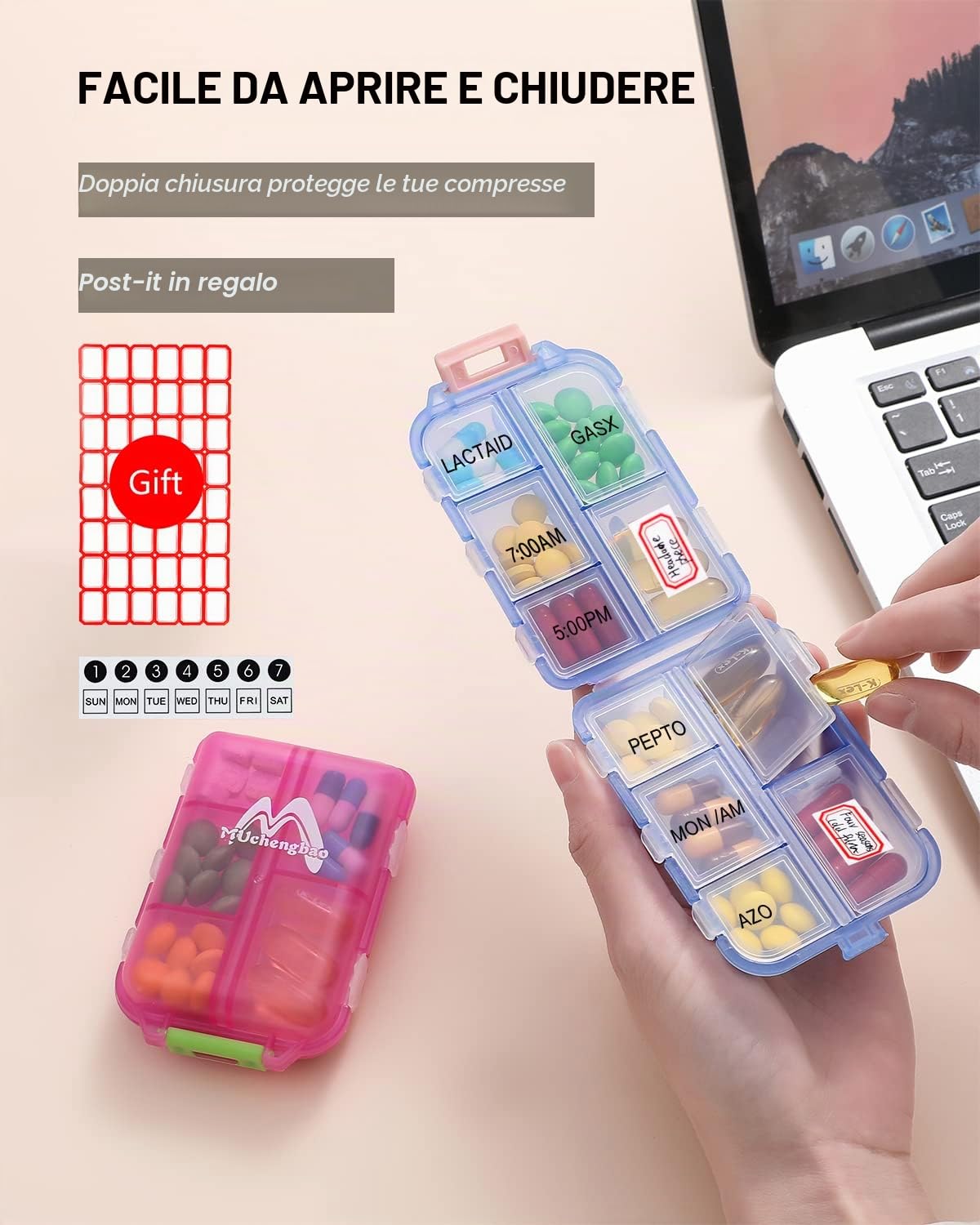 M MUchengbao 4PS organizzatore di pillole da viaggio, 10 scomparti portatile, scatola pieghevole per farmaci quotidiani