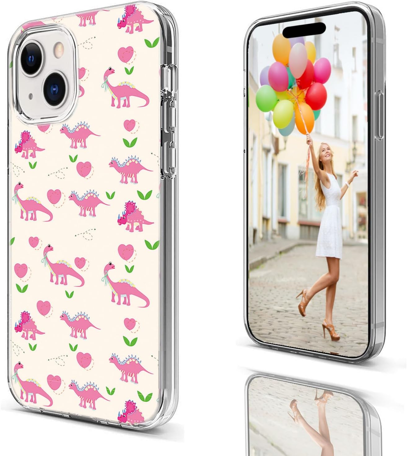 for iPhone 15 Case for Women Girl Men, Full Protective Shockproof Slim Soft TPU Clear Phone Cover Cases Design for iPhone 15 6.1,Cute Cartoon Animal Funny Pink Dino Dinosaur - Image 3