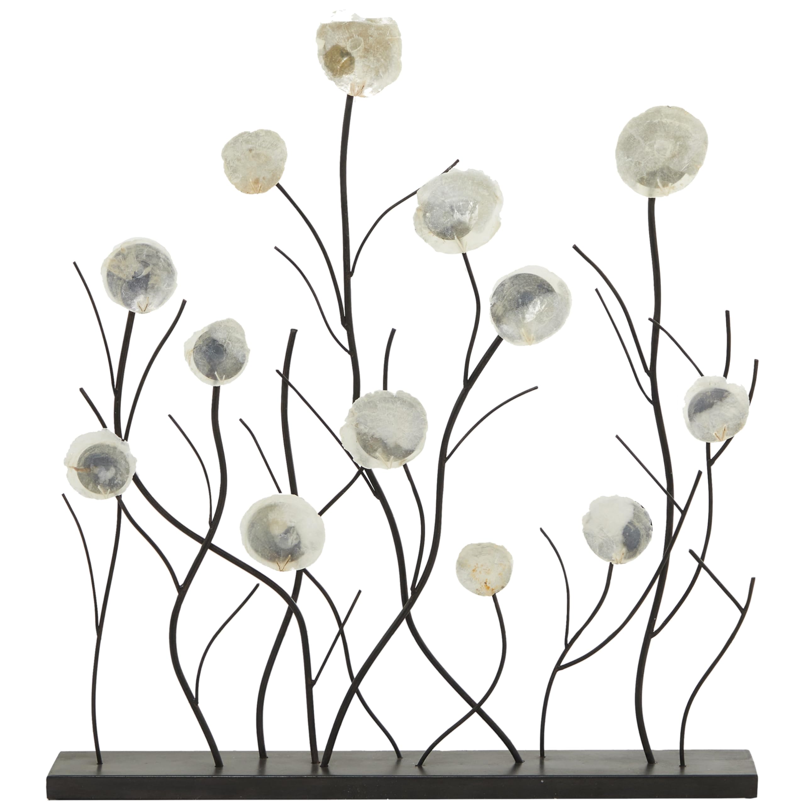 Deco 79 Metal Floral Sculpture with Capiz Embellishments, 24" x 3" x 27", Black