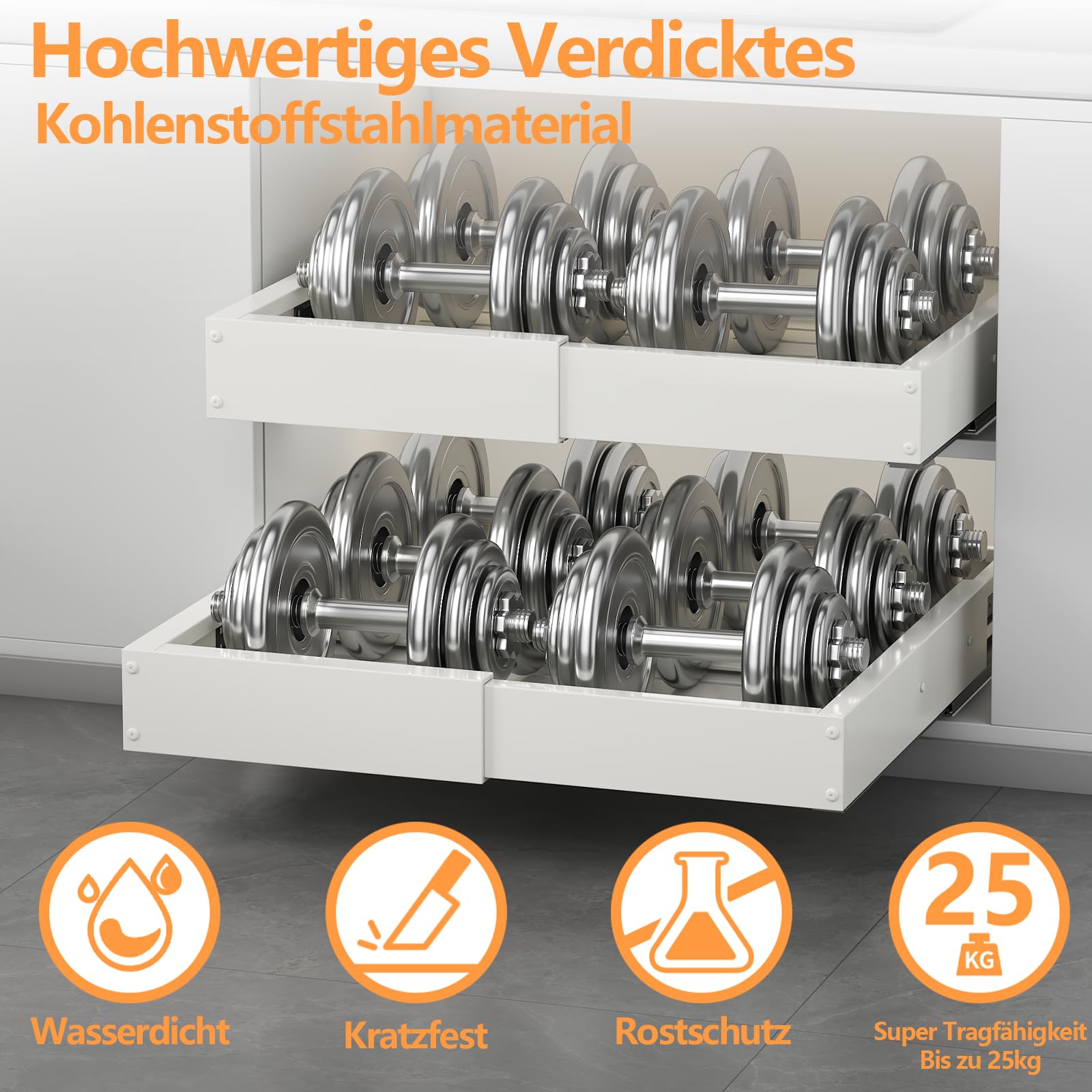 Teleskopschublade 50cm Tief 2 Stück Ausziehbare Schublade Küche Verstellbar 41,5-55cm Weiß
