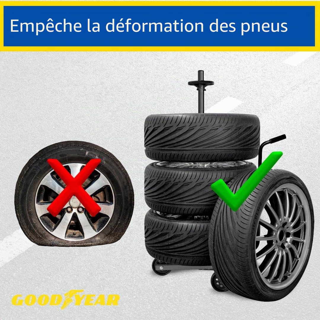 Goodyear Lot de 4 Cotons de Jante pour 4 pneus, Rangement Peu encombrant et sans Contact, avec Housse de Protection, capacité de Charge jusqu'à 100 kg, Noir