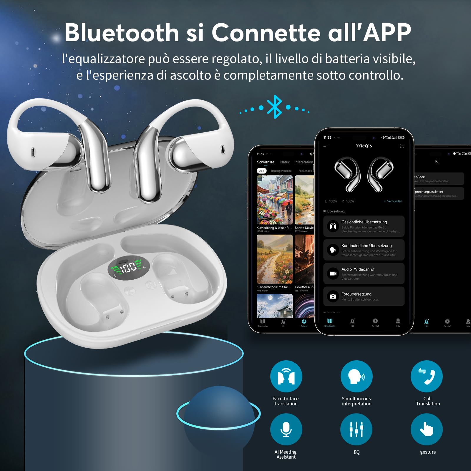 Paekole AI Cuffie Traduzione Simultanea, 2026 Auricolari Bluetooth 6.1 Wireless, 4 in1 Cuffie Traduzione Bluetooth 60 ore con ENC, Auricolari Traduttore Istantaneo 198 Lingue, Bianco Avorio