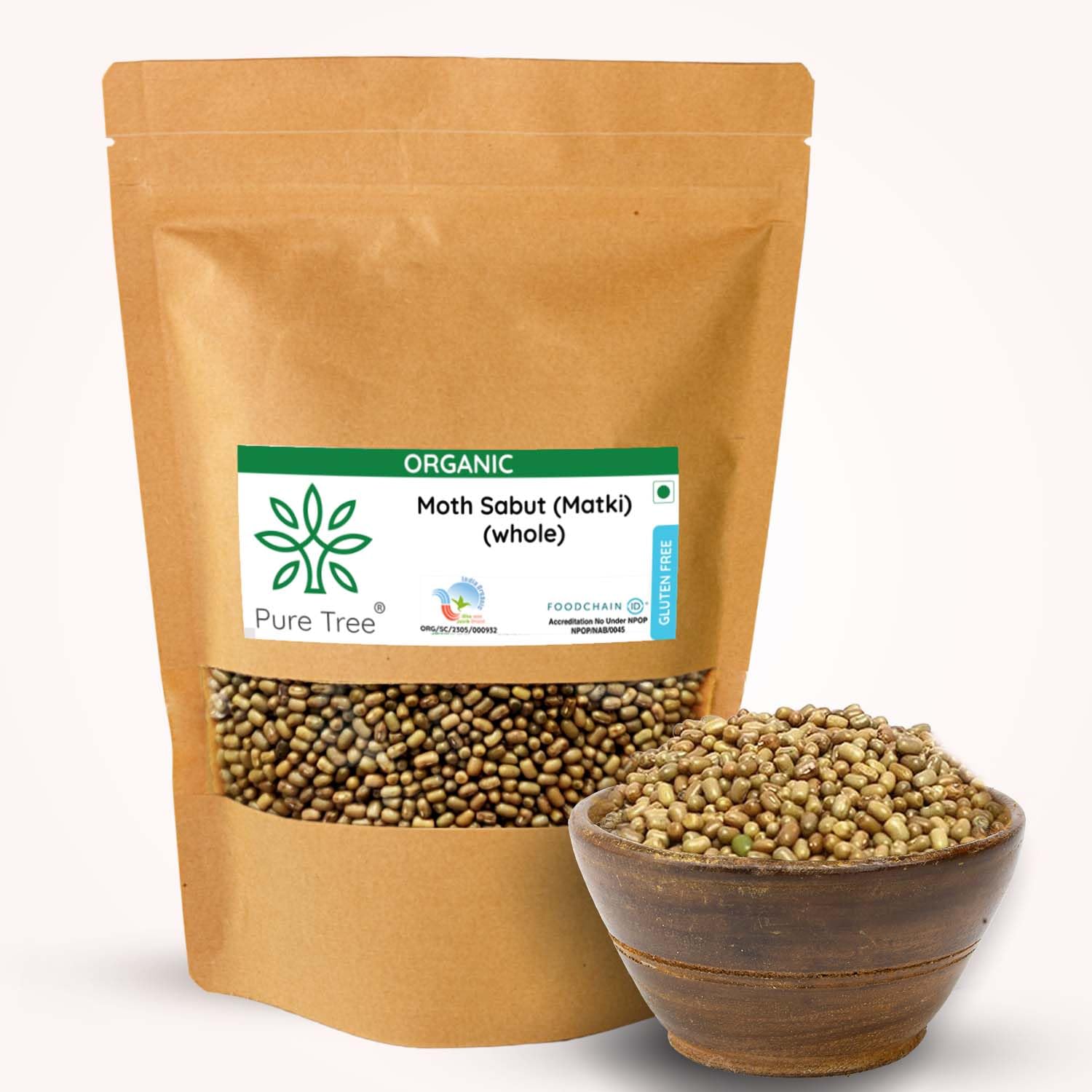 Pure Tree Certified Organic Moth Dal Whole | 850 g | Matki Whole | Muth Dal Unpolished Moth Sabut Beans | Matki Turkish Gram | Rich In Protein & Fibre Gluten-Free
