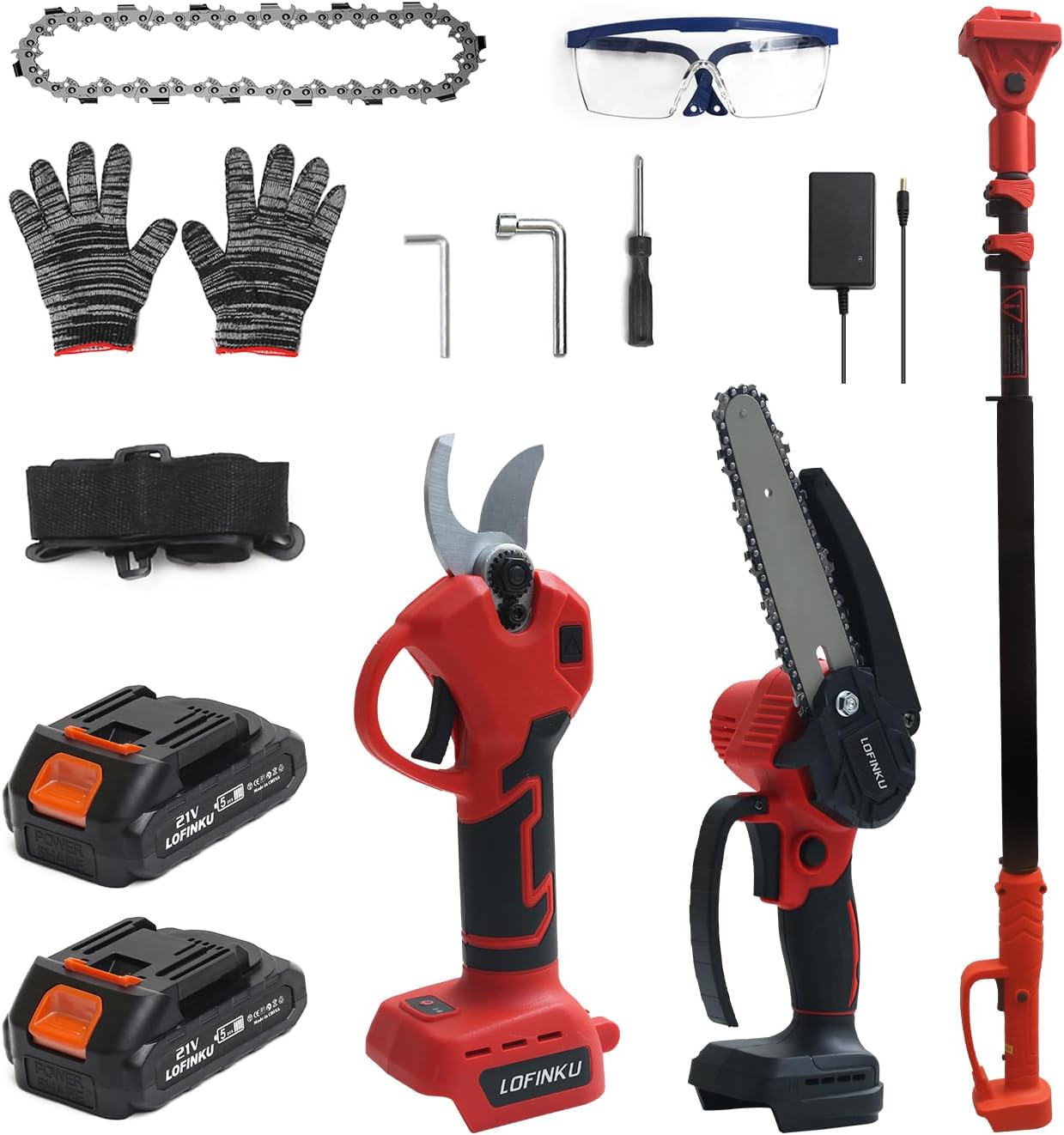 3-in-1 Pruner Kit for Tree Trimming & Garden Work, Chainsaw & Shears with 8ft Telescopic Pole, 6-Inch Blade, SK5 Steel, Red โ Ideal for Seasonal Yard Maintenance๏ผBattery Not Included๏ผ