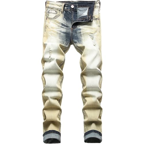 JUNBAOSS Men's Slim Fit Stretch Jeans Ripped Skinny Jeans for Men, Distressed Straight Leg Fashion Comfort Flex Waist Pants