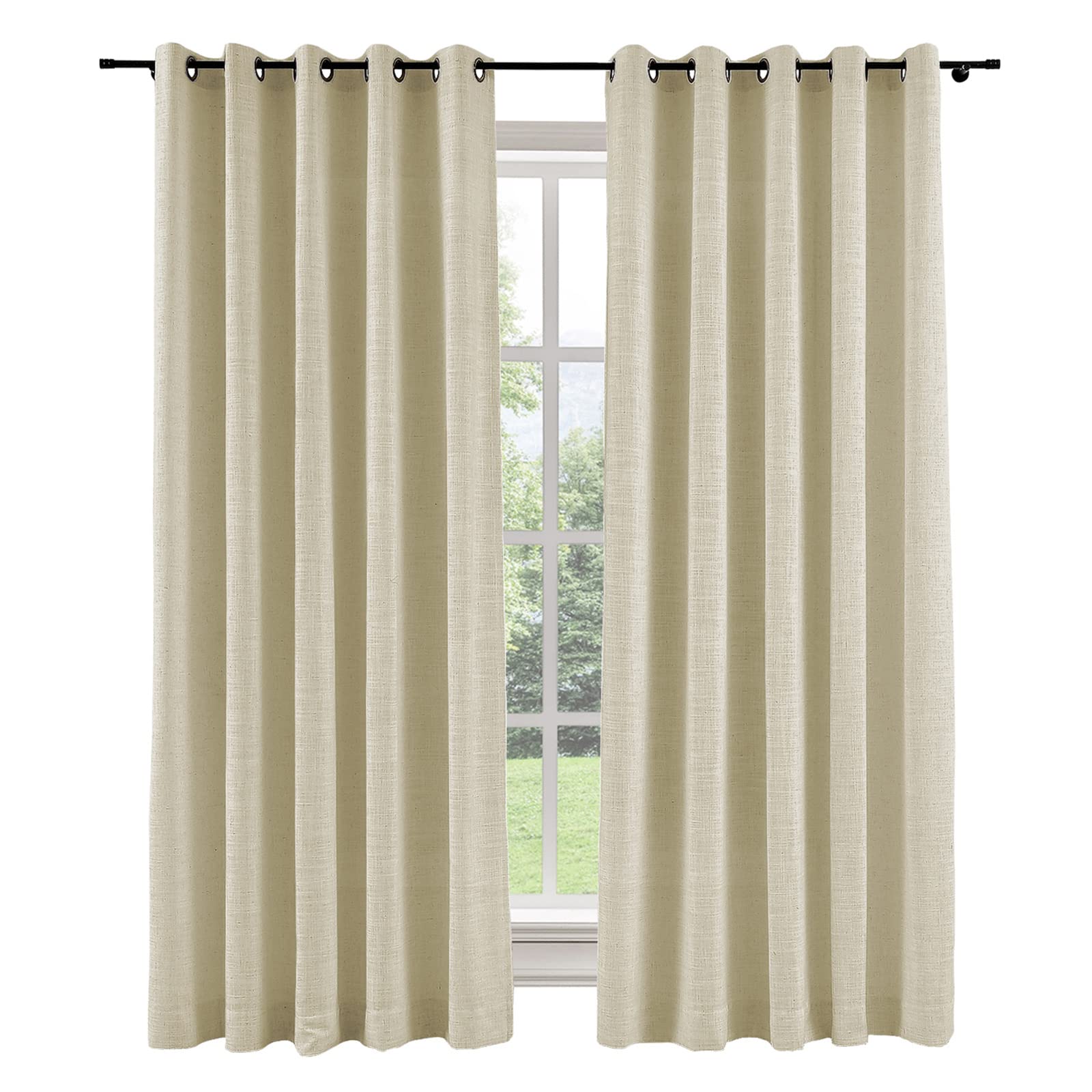 ChadMade Solid Color Faux Linen Grommet Curtian 84 Inch Length Drape Blackout Room Darkening Linen Drapery for Small Windows Doors Bedroom Living Room