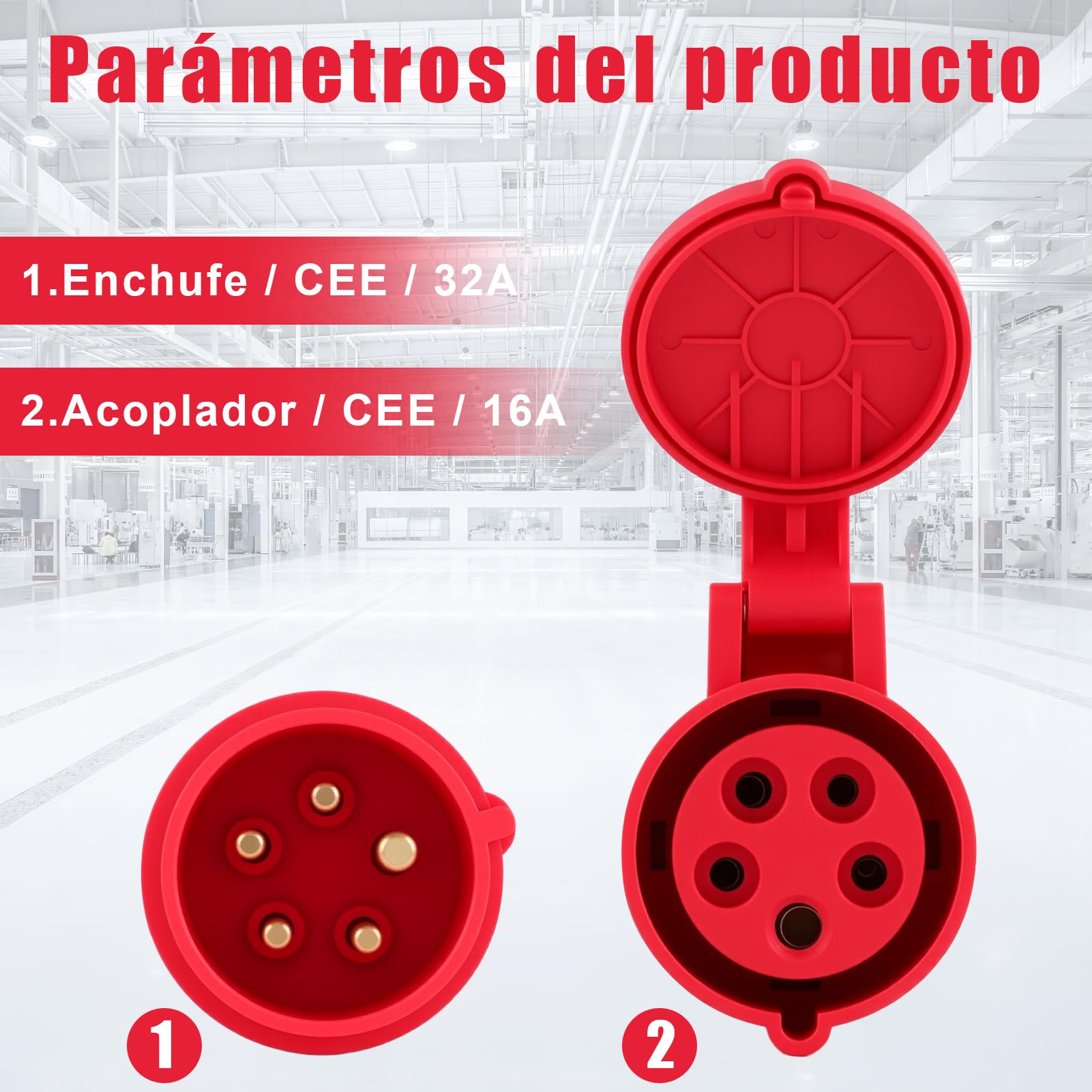 Adaptador de CEE Corriente Recta 32A en 16a, Cable de Corriente Fuerte 16a Inserto de Inserción, Material de Metal y Plástico, Duradero y Seguro, Impermeable IP44, Adecuado para