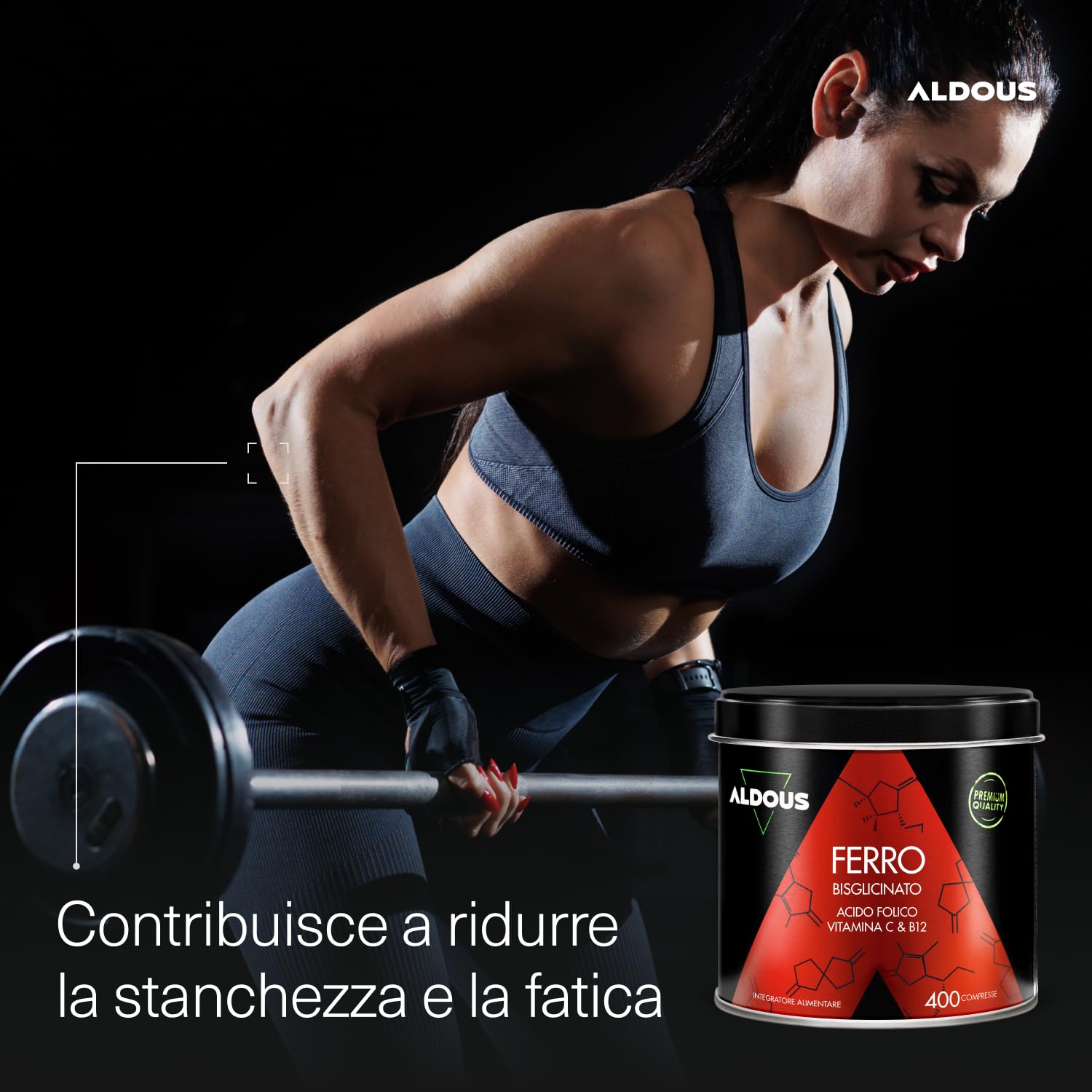 Ferro Integratore con Vitamina C, Acido Folico, B12-400 Compresse - Ferro Chelato - Globuli Rossi, Energia Supplemento, Sistema Immunitario - Integratore Stanchezza Fisica e Mentale - Vegan - ALDOUS