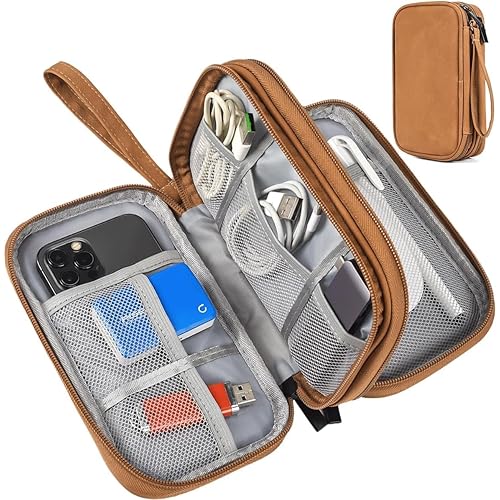 Electronic Organizer Travel Cable Accessories Case, Electronic Organizer Bag, Waterproof Electronic Accessories Organizer Case for Power Bank, Charging Cords, Chargers, Earphone, USB Cable - Brown