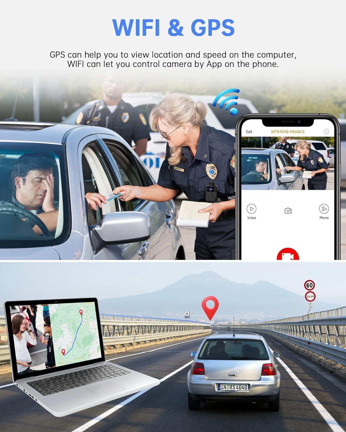 Body Cam 4K 40MP Körperkamera mit Audio- und Videoaufzeichnung, WLAN GPS Police Body Cam für Strafverfolgungsbehörden, IP65 wasserdicht Nachtsicht-Polizeikörperkamera mit 4000 mAh Akku