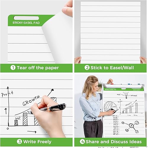 Miniatura 3 de Almohadillas adhesivas de caballete de 20 x 23 pulgadas, paquete de 3 hojas de papel de anclaje para profesores, papel autoadhesivo con parte