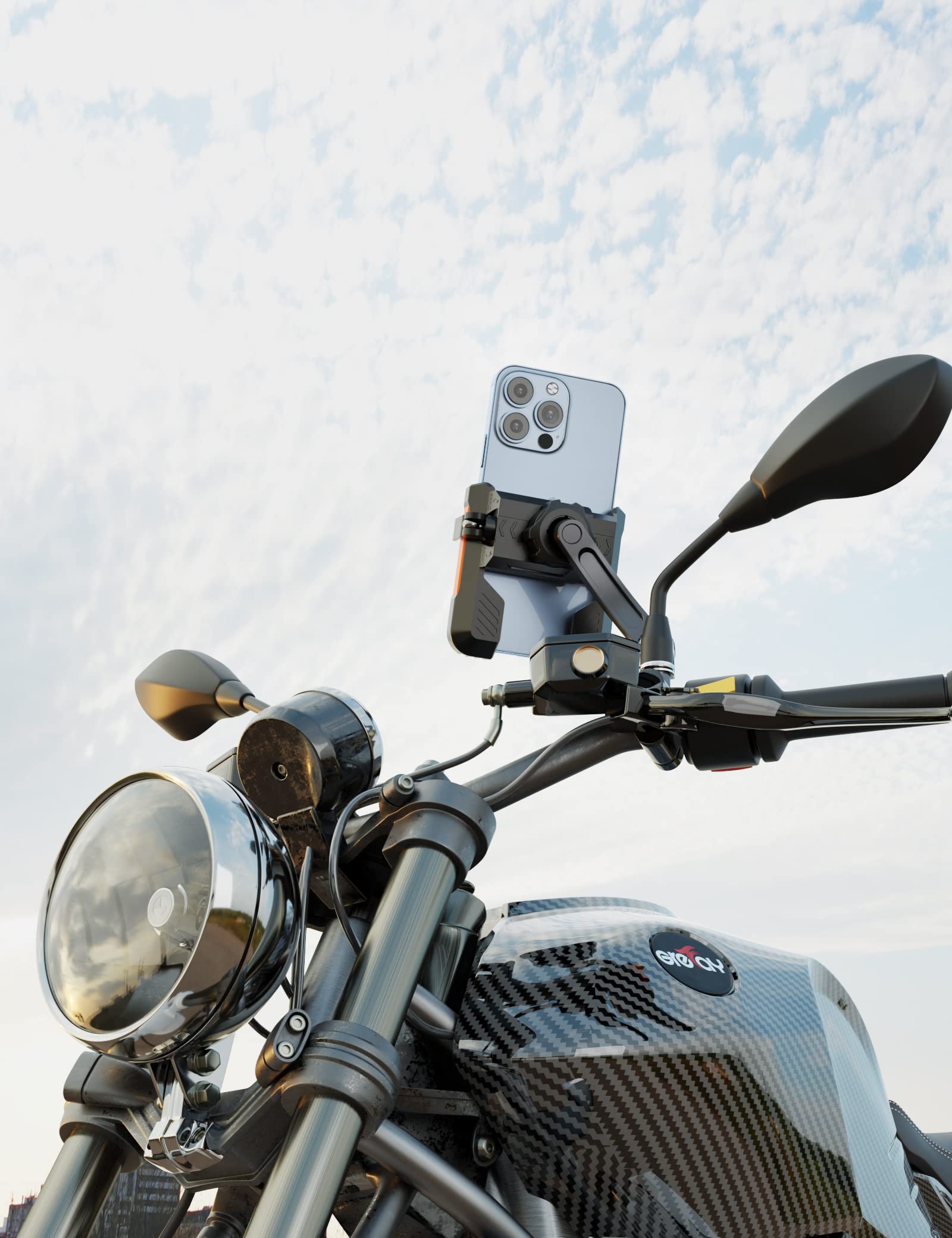 Grefay Soporte Móvil Moto Soporte Manillar Soporte Espejo Retrovisor | [2 Métodos Conexión + 1S Desmontaje Rápido] con 360 ° Giratorio para Teléfonos de 4.0-7.0 Pulgadas