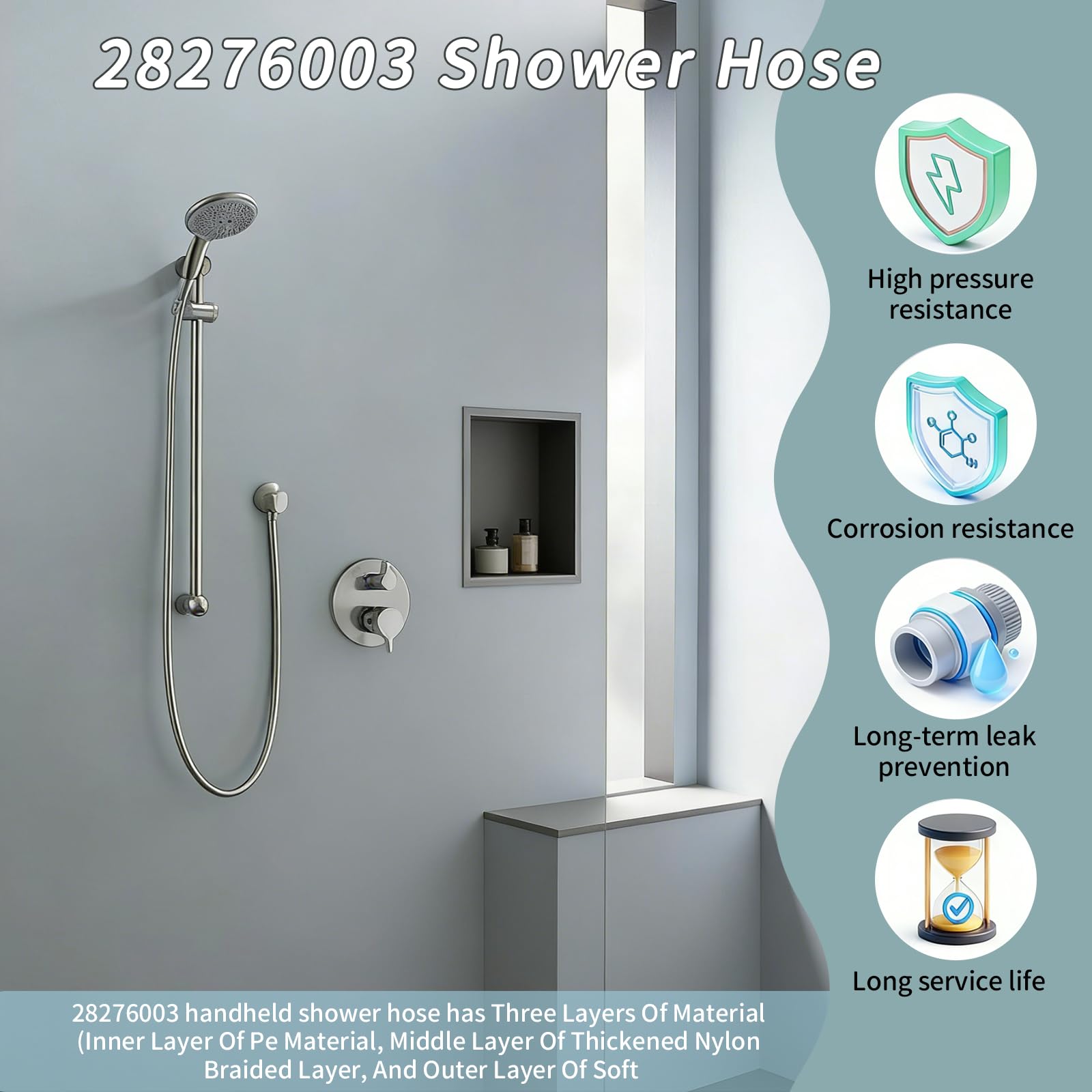 Tubo doccia per hansgrohe 28276003 Parti di ricambio per soffione doccia a mano Techniflex, facile da installare, 2,5 cm, cromato coordinato, 160 cm