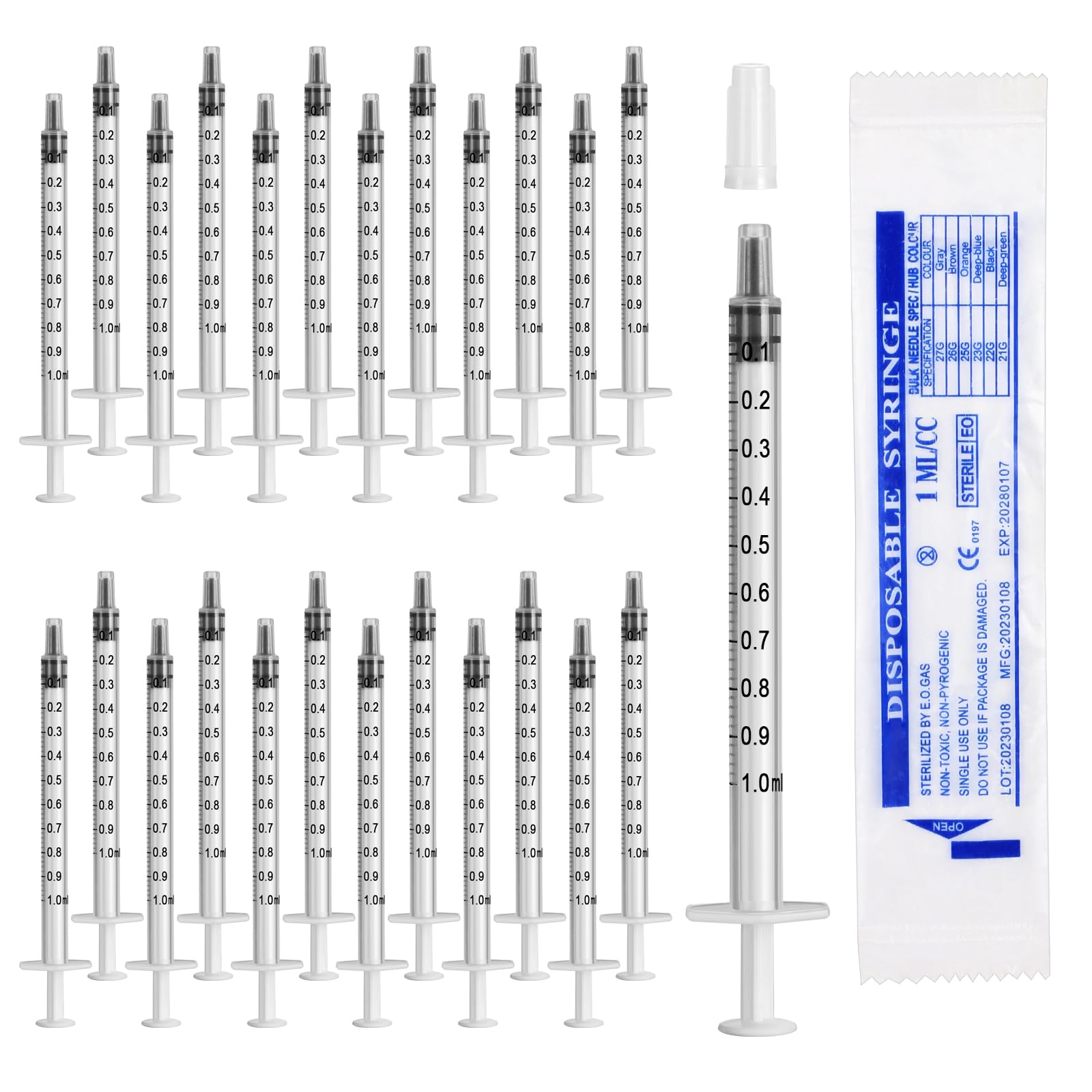 24 Stück 1ml Spritzen Kolostrum Spritze Spritze Ohne Nadel Dosierspritze mit Kappe Zum Messen von Flüssigkeiten für Labs, Kolostrum Spritze zum Gießen von Pflanzen Weiß