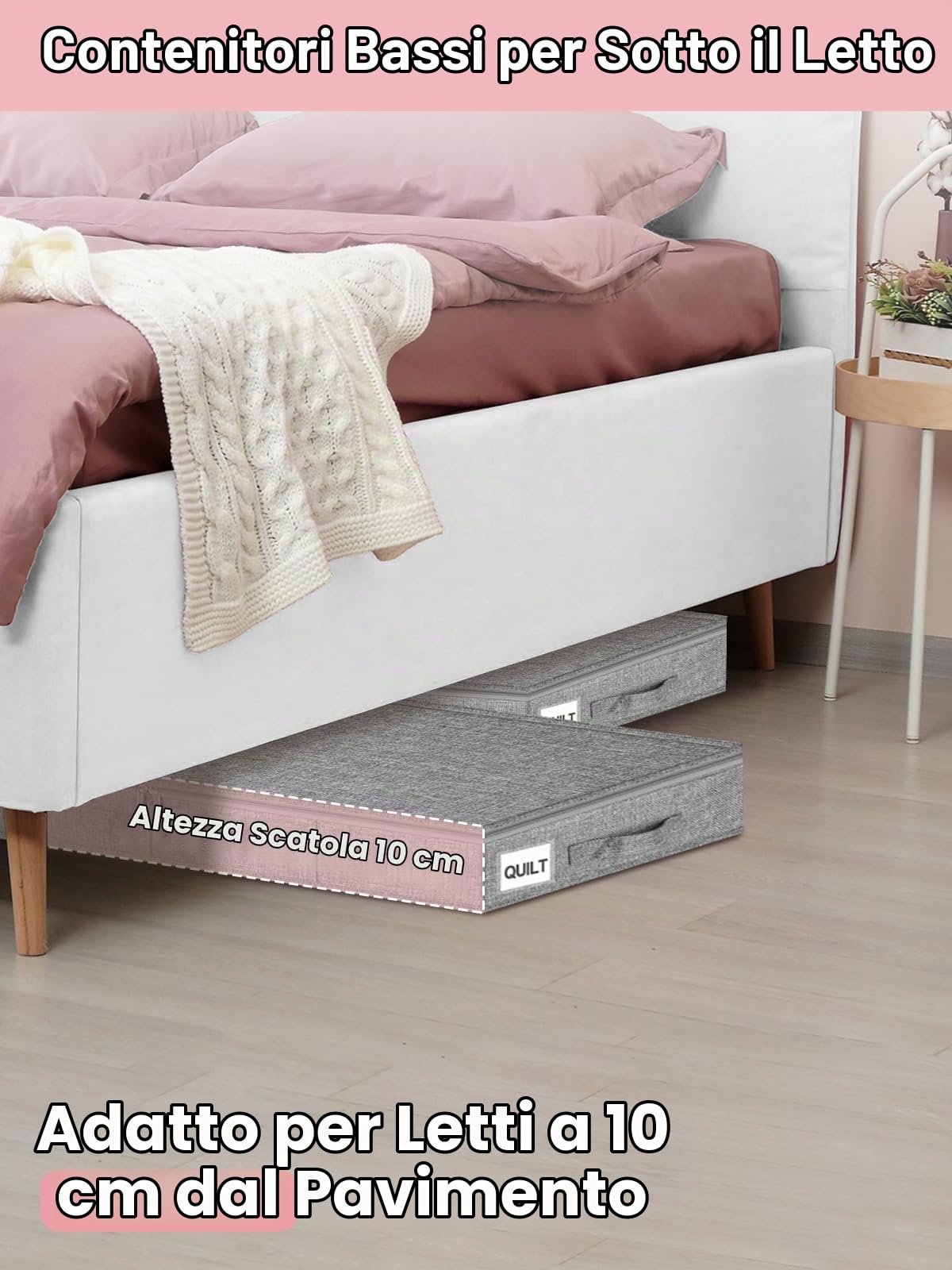 Contenitori portaoggetti a basso profilo, alti 10,2 cm, con pareti laterali e fondo rigidi, organizer per vestiti poco profondi con coperchio, per divano, divano, dormitorio, confezione da 2, 33,5 x