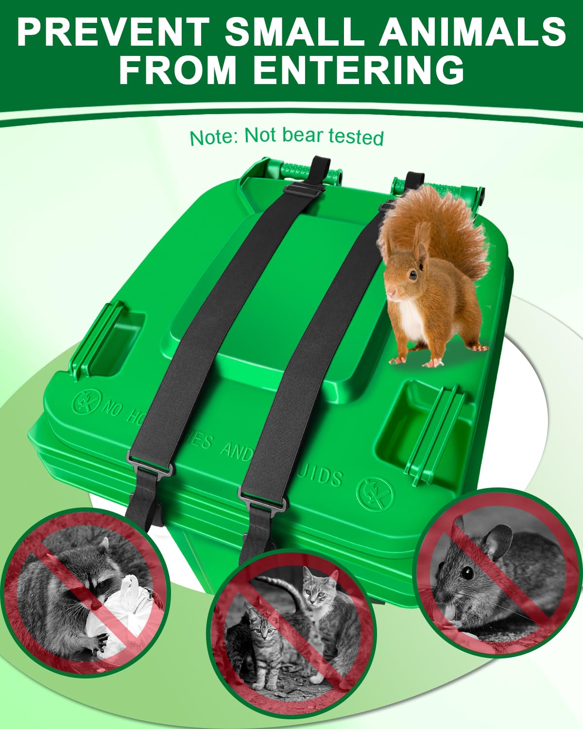 COMBATCH 2 PCS Adjustable Double Claw Trash Can Lock Strap to Prevent Raccoons, Dogs, Mice and Other Small Animals from Rummaging, Garbage Can Lid Lock Keeps Lid Securely in Place in Strong Winds
