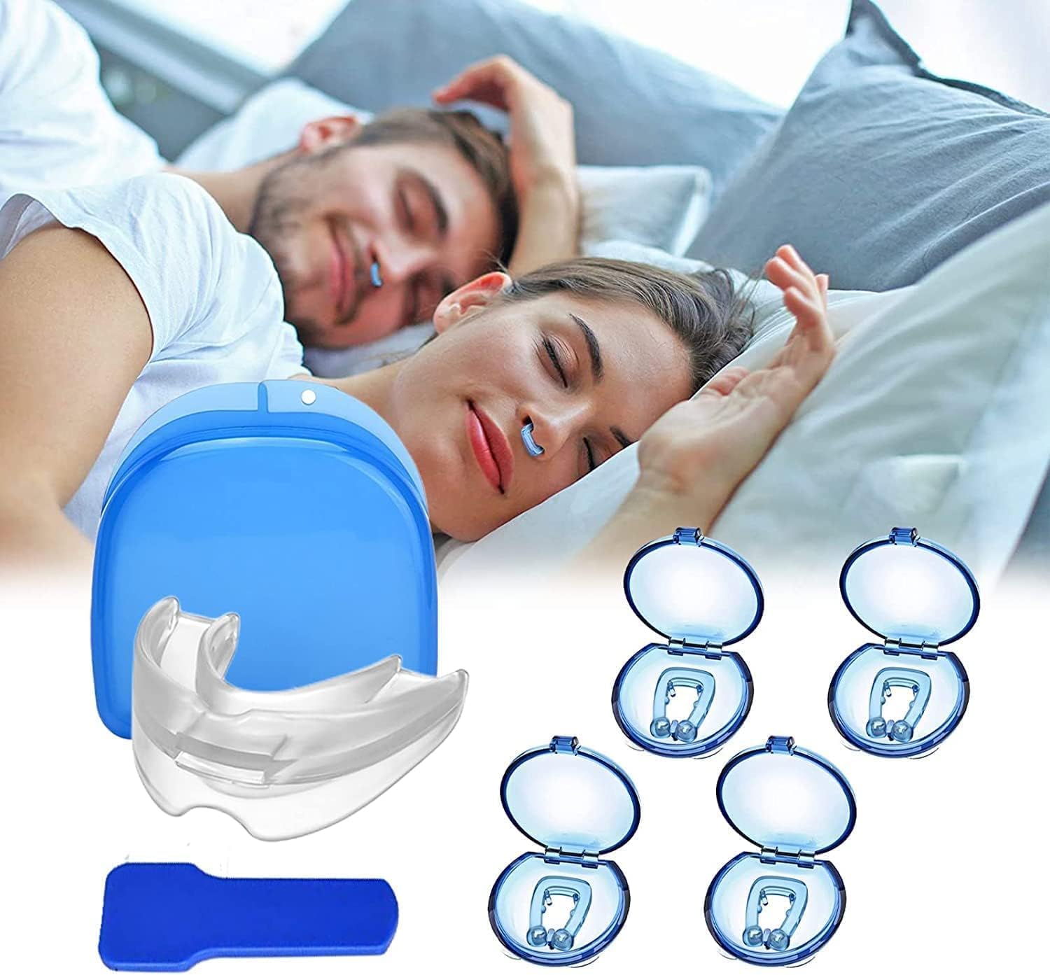Anti snoring Device, 5 Pack Magnetic Anti Snore Nose Clip & Snore Stopper Mouthpiece, Nasal Dilators and Anti Snore Mouth Guard for Men/Women Comfortable Sleep Better Breathing