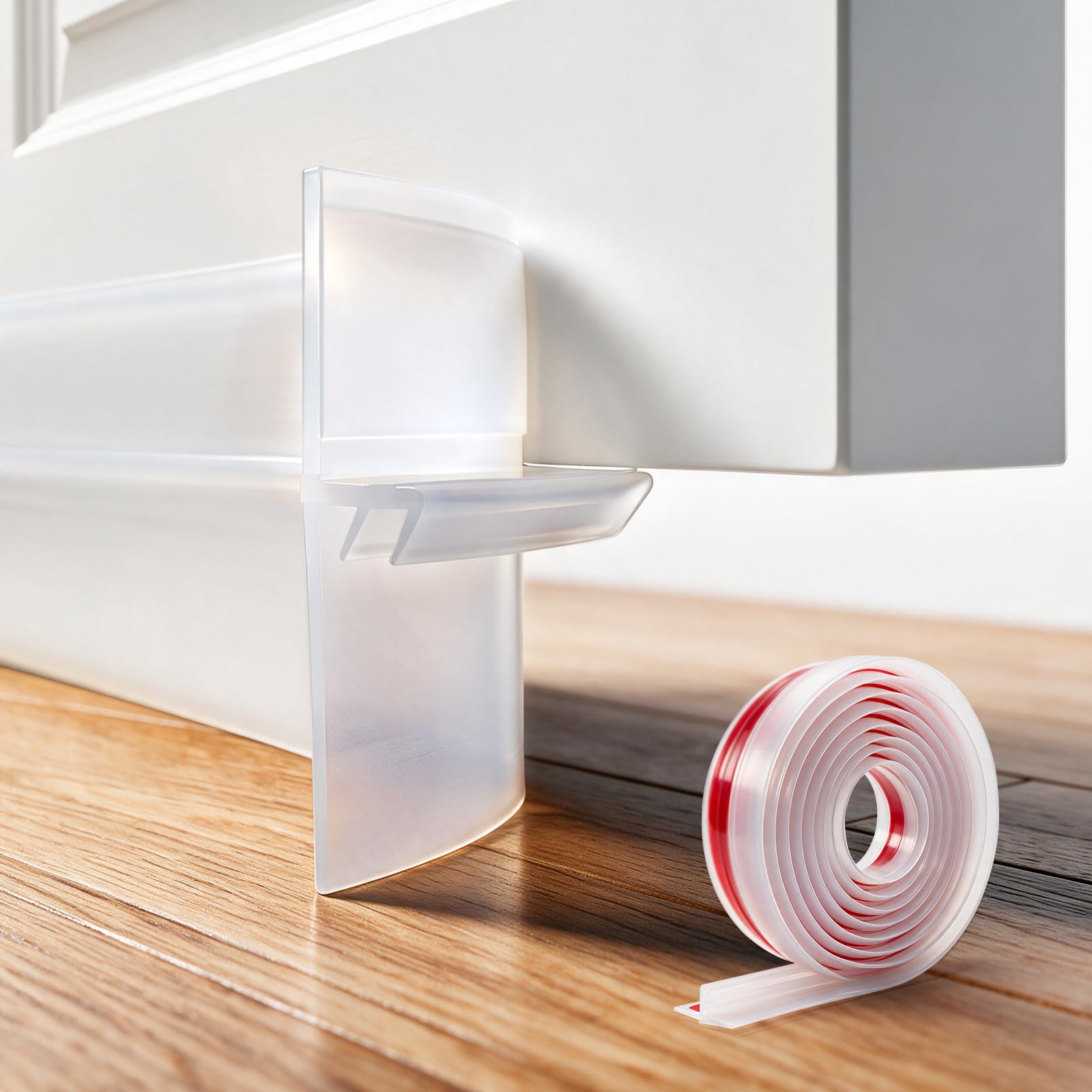 Double-Sided Self Adhesive Silicone Clear White Door Sweep for Blocking Wind, Dust, Light and Soundproofing Weatherstrip 39.4 in Door Draft Stopper T-Shaped Weather Stripping Seal