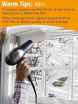 Apipi Thicken Window Insulation for Winter - Fits 10 Windows of 3' x 5' Durable Sealing Plastic Film Cover, Clear Shrink Window Insulation Kit with Double-Side Tape for Winterizing, 63 433 in