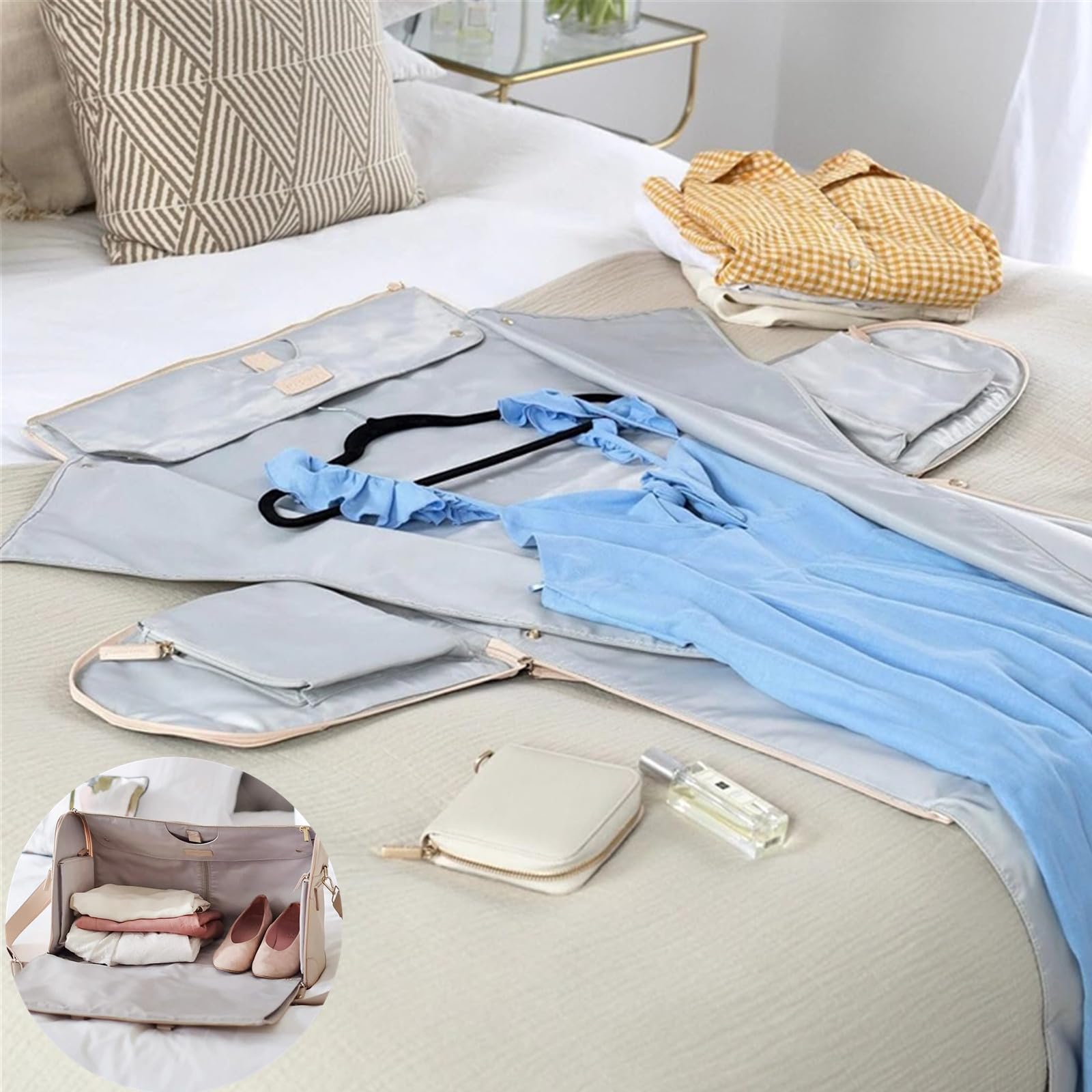 Borsa da Viaggio, 2024 Nuova Borsa da Viaggio Pieghevole 2 in 1 in Pelle PU, Borsa per Abiti di Grande capacità (Beige)