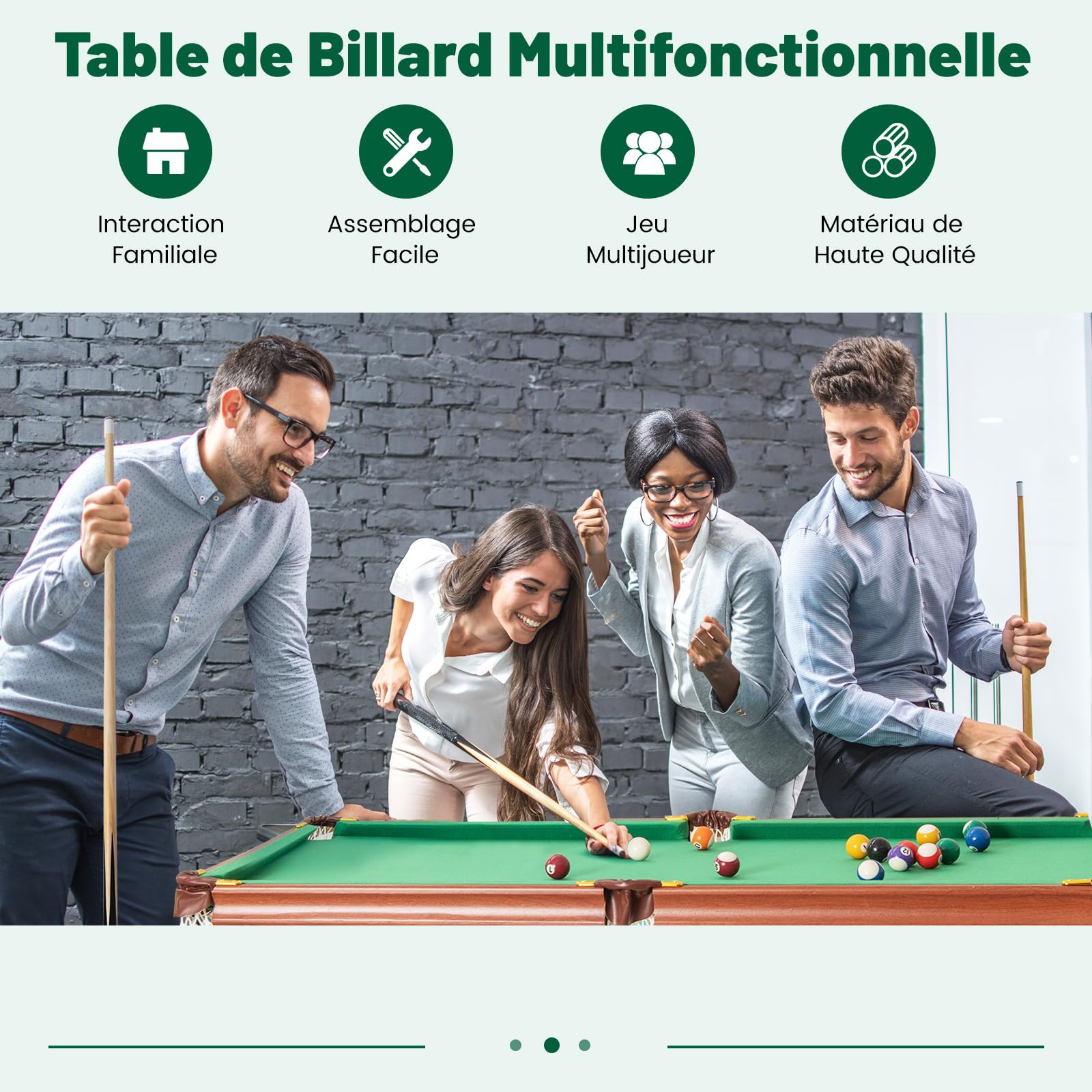 COSTWAY Table de Billard Americain Pliable avec Accessoires(2 Queues, 16 Boules, Triangle, 2 Craies, Brosse), Jeu de Billard avec Pieds Réglables, Marron et Tapis Vert, 138 x 67 x 79,5 CM