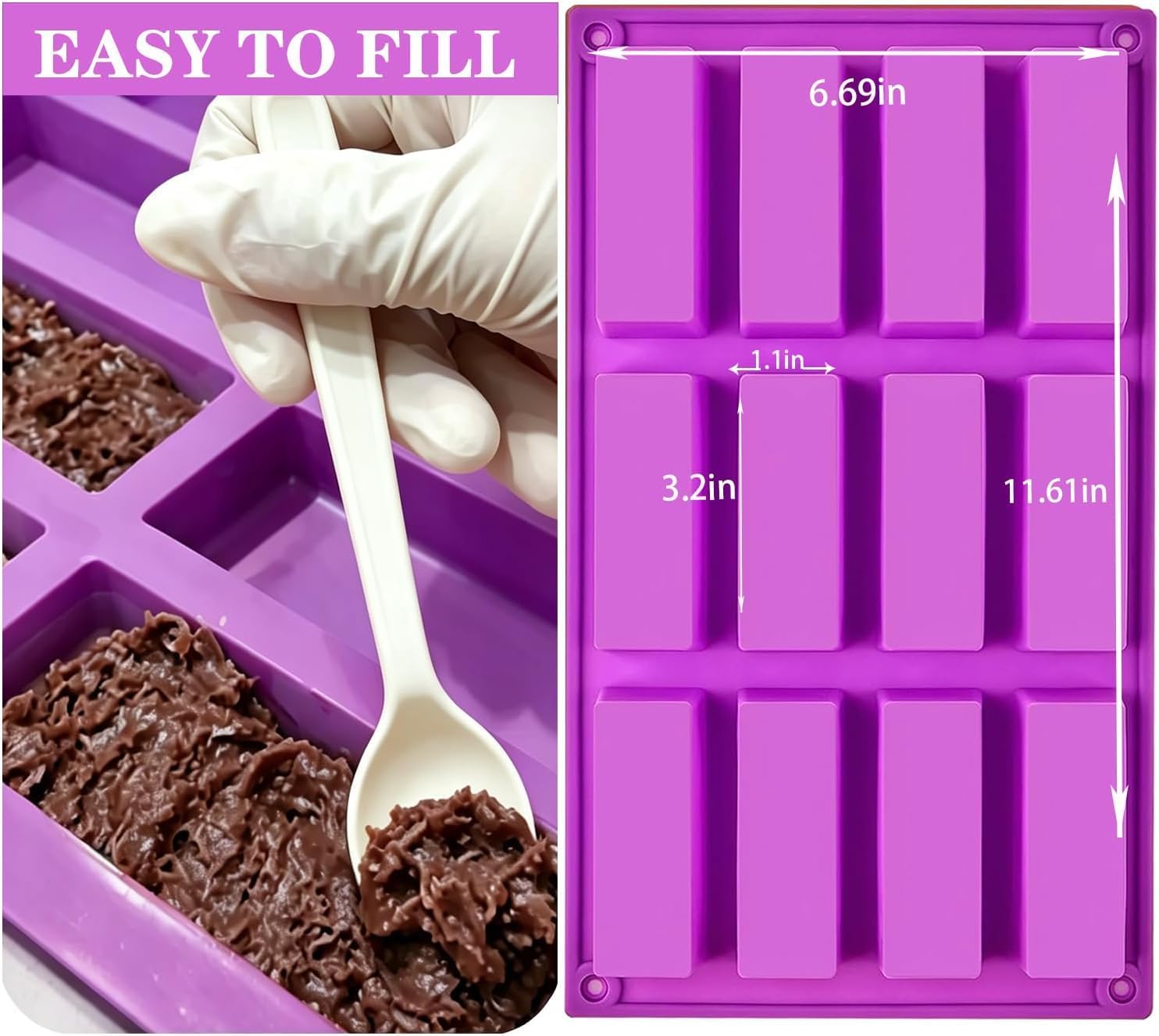 12 Cavity Candy Bar Mold，Chocolate Mold Silicone for Baking image 2