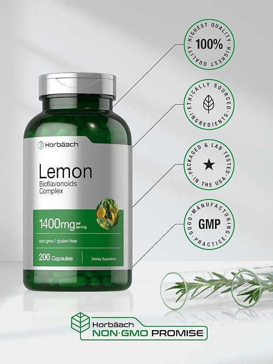 Horbaach Lemon Bioflavonoids Supplement | 1400 mg | 200 Capsules | Complex with Rutin and Hesperidin | Non-GMO and Gluten Free