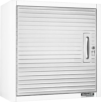 Seville Classics UltraHD Solid Steel Lockable Metal Storage Wall Cabinet Organizer, w/Adjustable Shelves for Garage, Warehouse, Office, Classroom, White, 24" W x 12" D x 24" H