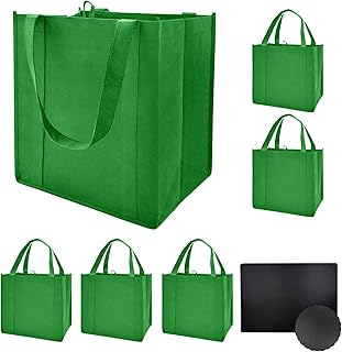 10 or 6 Pack Reusable Reinforced Handle Grocery Bags Heavy Duty Large Shopping Totes Thick Plastic Bottom can hold 45+lbs