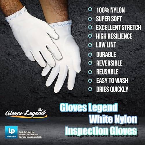 Miniatura 7 de Gloves Legend Guantes de inspección blancos de nylon blanco de la joyería de la moneda antigüedades guantes de trabajo de