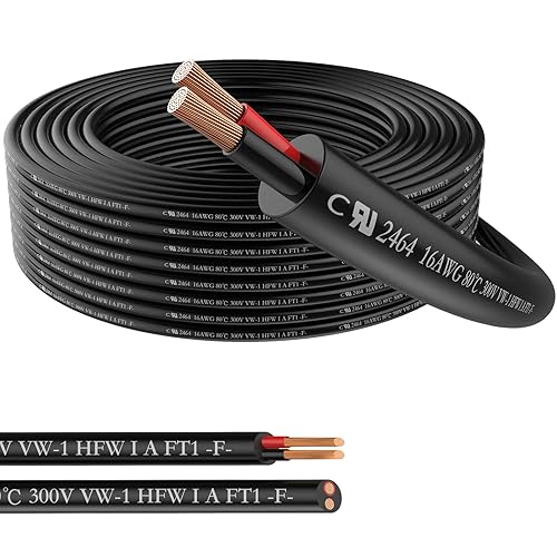 Miniatura 13 de Cable eléctrico de calibre 12 de 2 conductores, 50 pies de cable de PVC trenzado de bajo voltaje de 2 hilos, cable de cobre estañado 12/2, cable