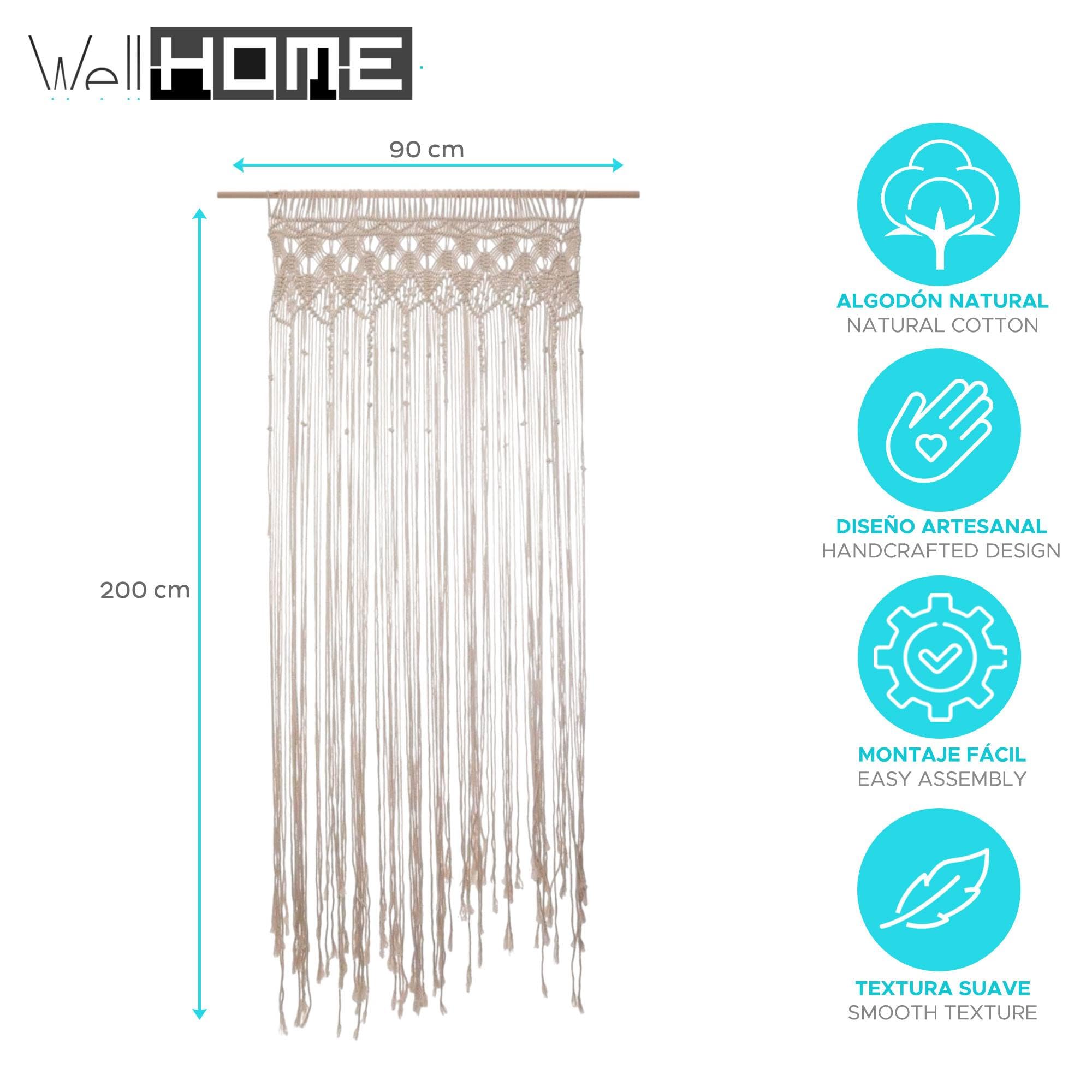 Well Home Rideau décoratif en Fils d'éthé de Macramé 90 x 200 cm Style bohème