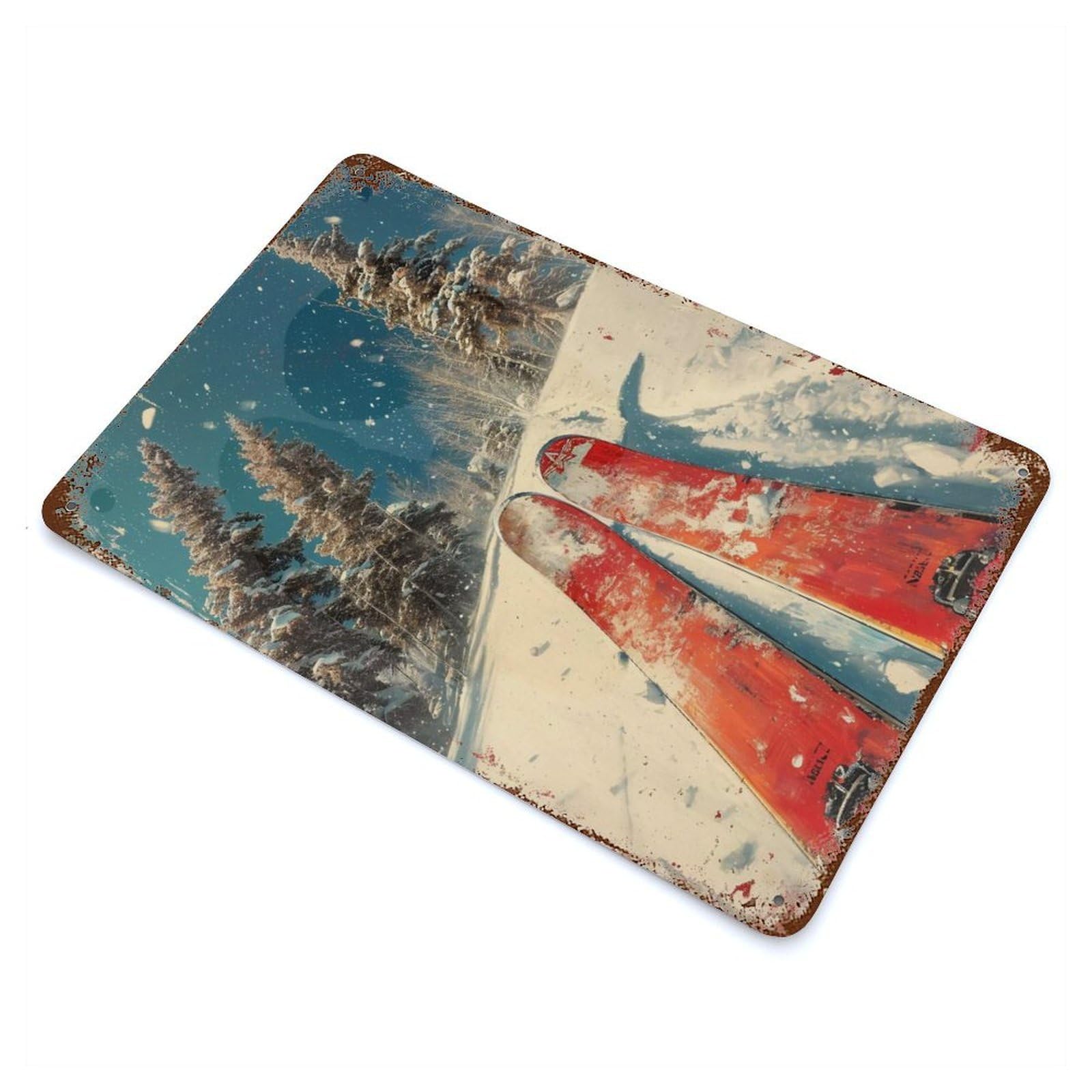 Decorative Tin Sign Ski Vintage Skiing 11.8"x7.9", Vintage Wall Decor for Pub, Kitchen And Man Cave Decor