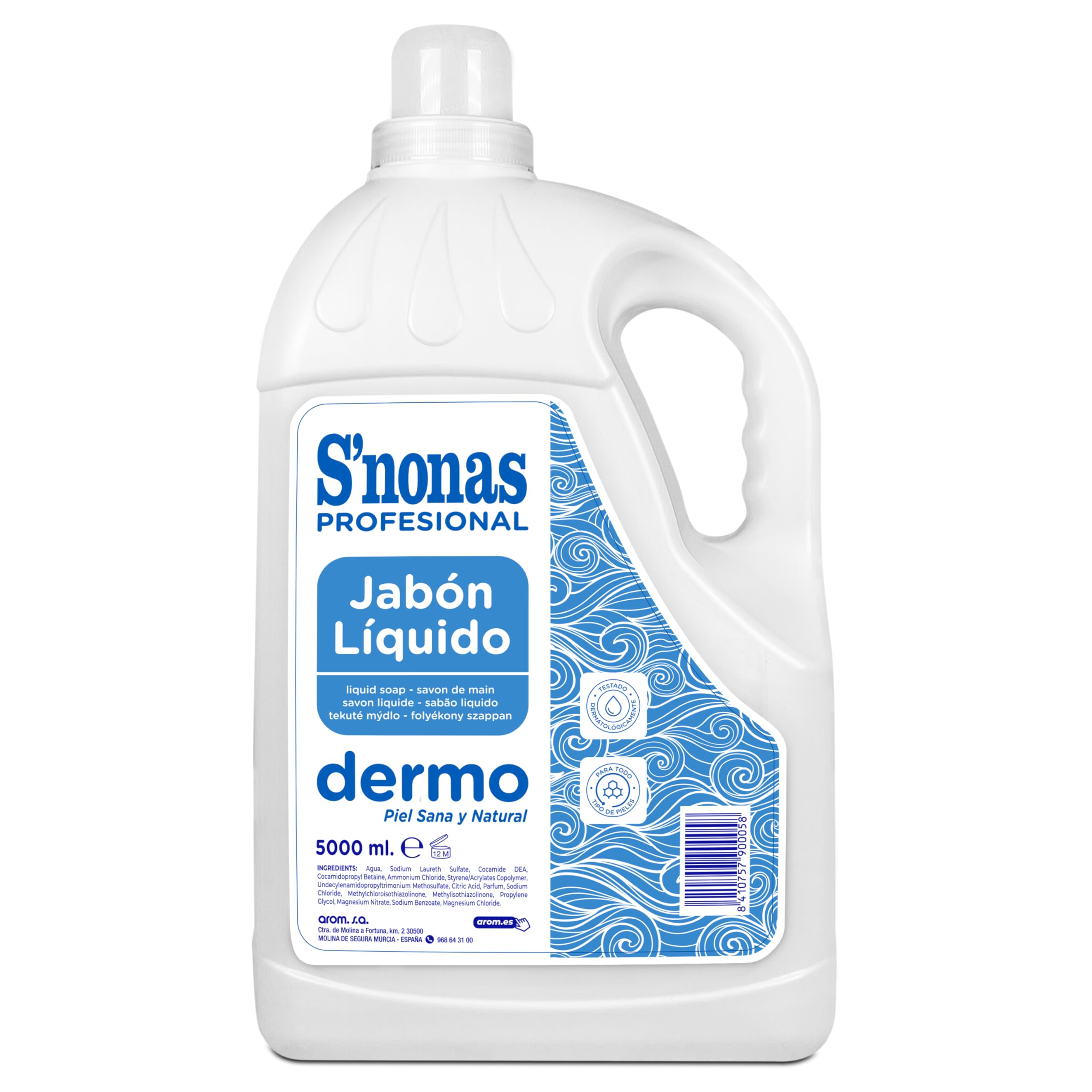 Jabón de Manos Líquido Dermo 5L | Apto para Pieles Sensibles | Dermatológicamente Testado | Jabón Manos Sin Perfume para Uso Profesional