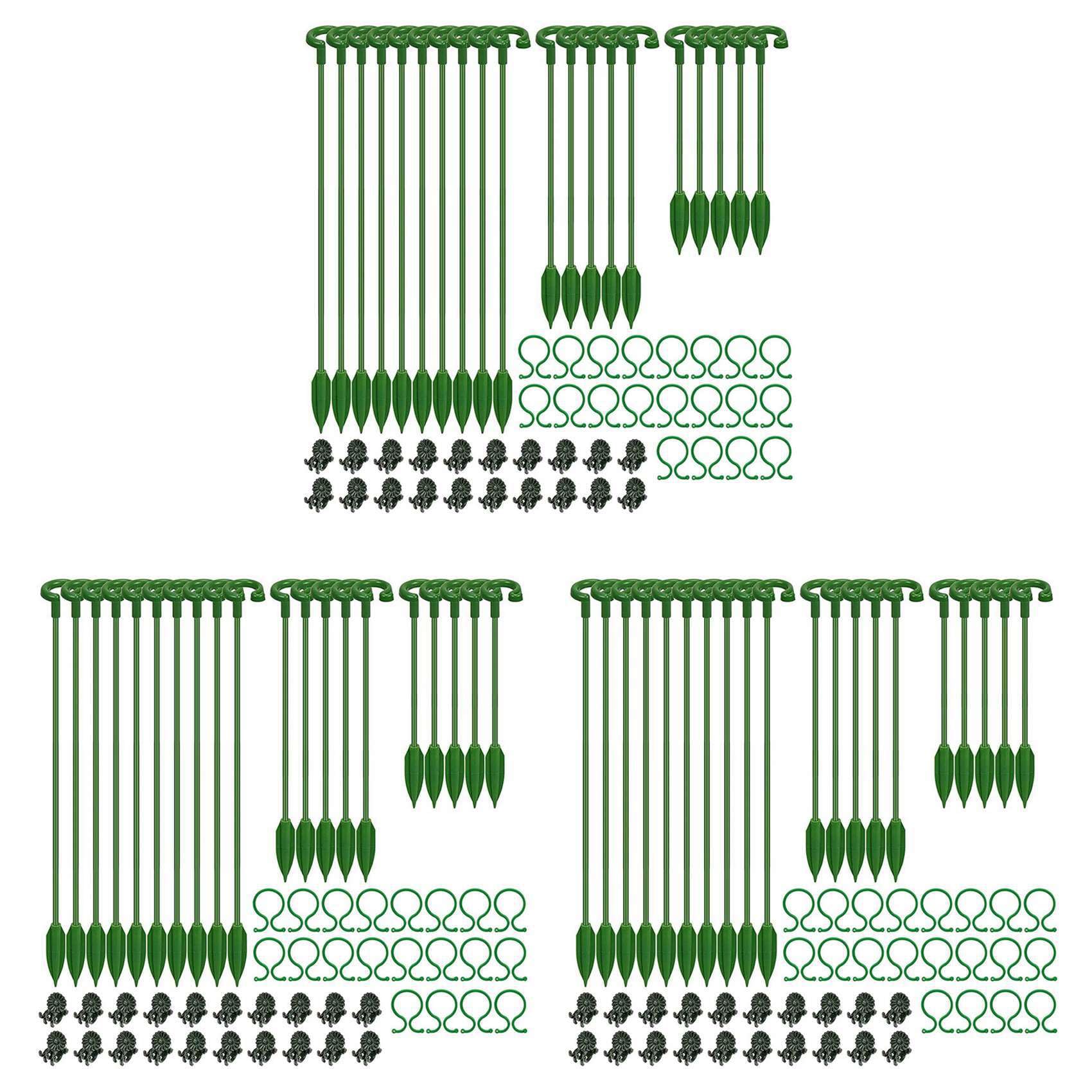 Jnchdghwa Green 180Pcs Plant Supports Set - 60 Pack Flower Plant Stakes Sticks (3 Sizes), 60 Plant Support Clips And 60 Orchid Clips