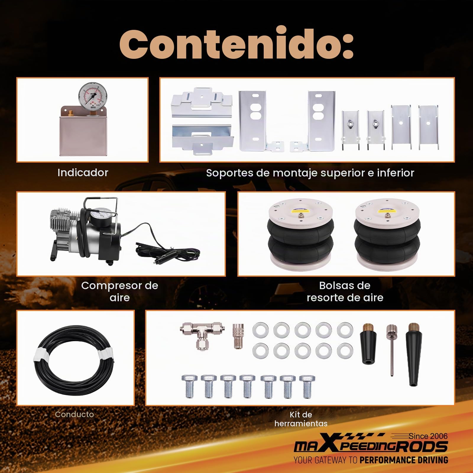 maXpeedingrods 2x Suspensión para Mercedes Sprinter 2006‑2020 | 12v Compresor, Monte Simple Trasero, TraccióN Tras./Del., Tubo 12m, ManóMetro Simple