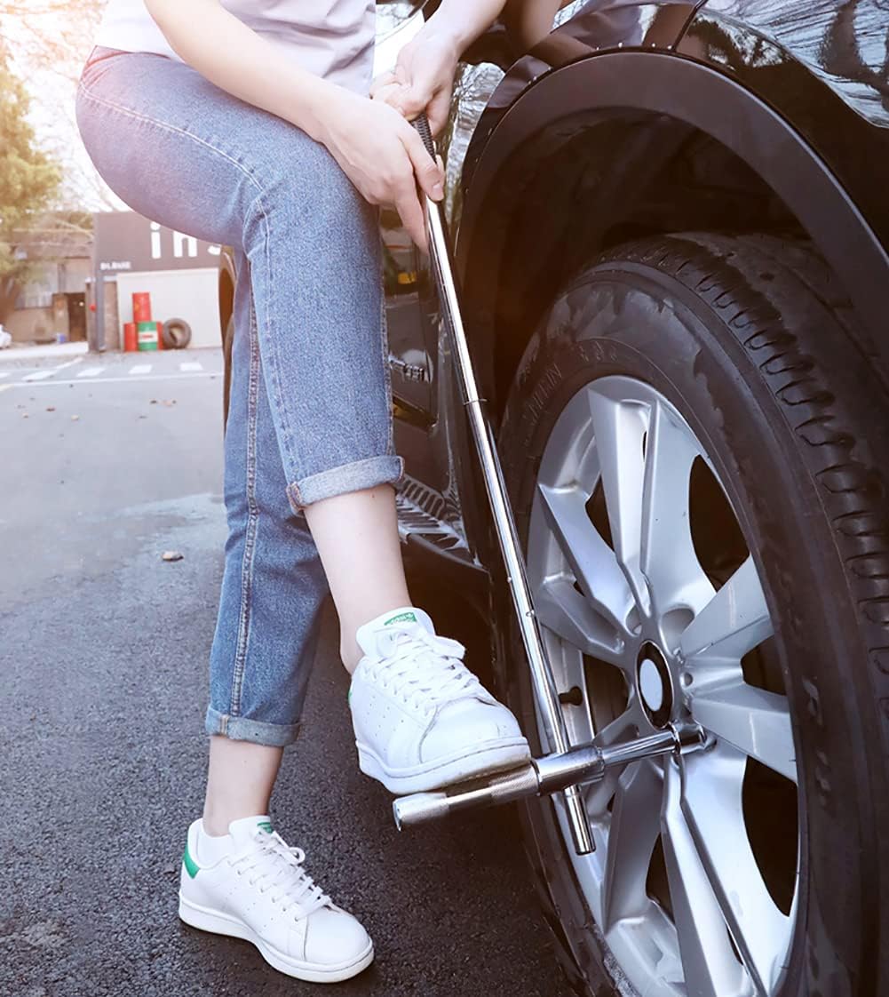 LEJOSTOL 23" Universal Extended Lug Wrench, 4 Way Tire Iron Nut Wrench Set with Storage Box and Standard Lug Nut Remover (17mm/19mm,21mm/23mm) for Heavy Duty Cross Wrench, Tire Wrench : Automotive