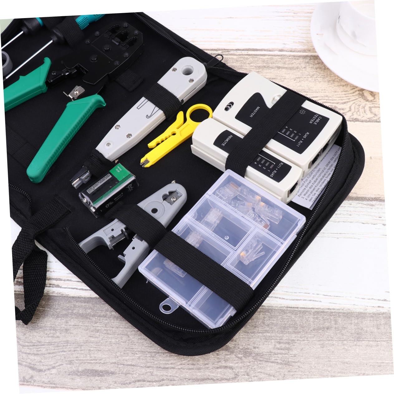 Kit D'outils Réseau 12-en-1 Pince à Dénuder et Testeur de Câble, Mallette de Rangement, Matériaux Pp et Métal pour Maintenance Réseau