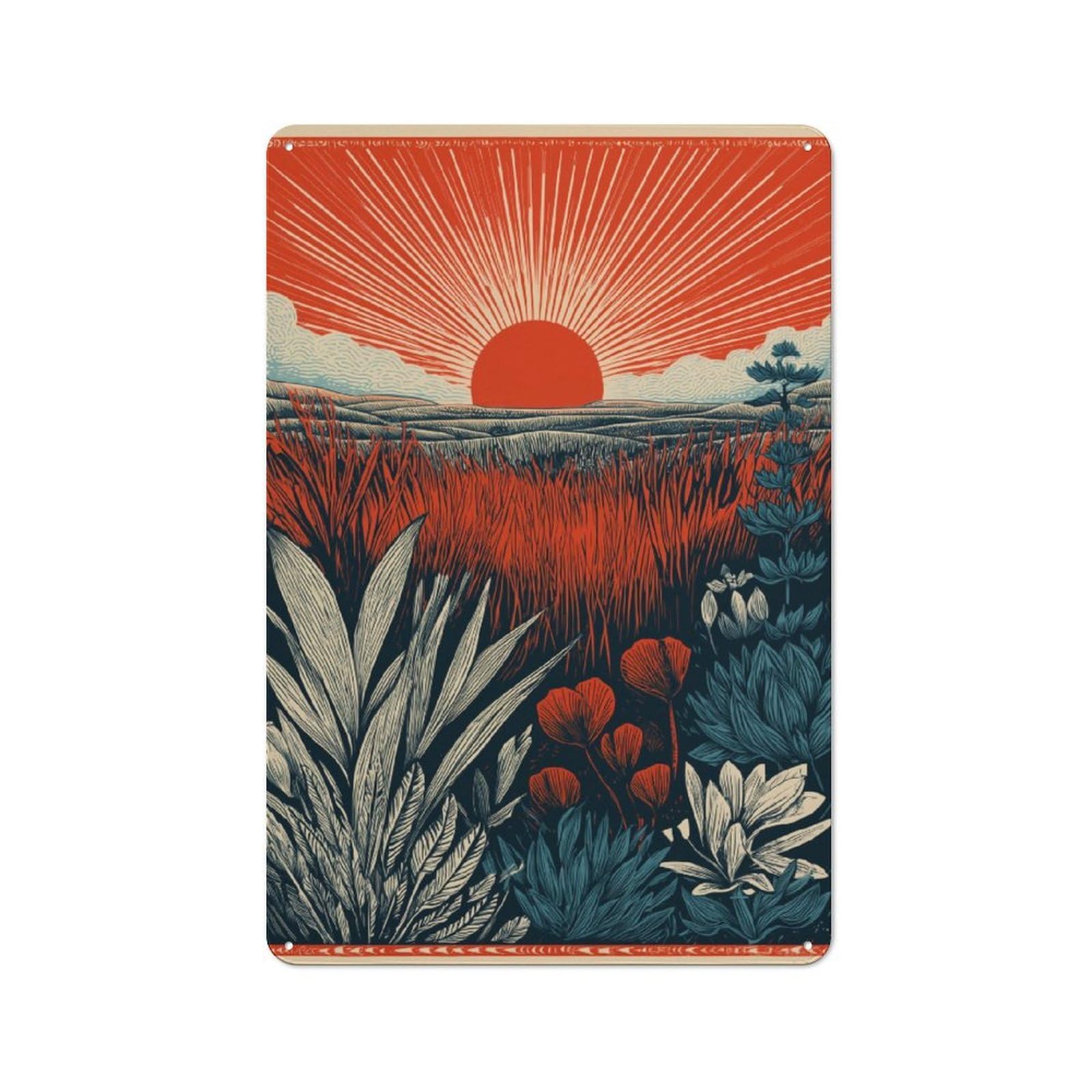Junmoney Sunset Meadow Workshop Style Tin Sign 30X20cm, Industrial Wall Art For Garage, Hobby Room, Office Or Man Cave