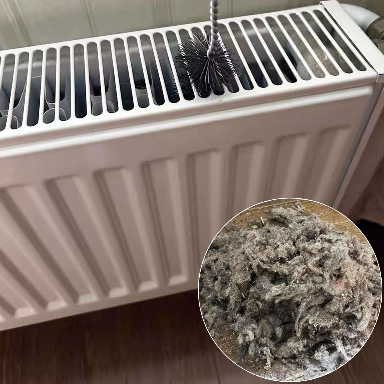 Heizkörperbürste, 45,7 cm lange Reichweite, flexibler Heizkörperreiniger mit Holzgriff, Mehrzweck-Trockner-Fusselbürste und Kühlschrankspulen-Reinigungsbürste für schmale Lücken, Entlüftungsreiniger