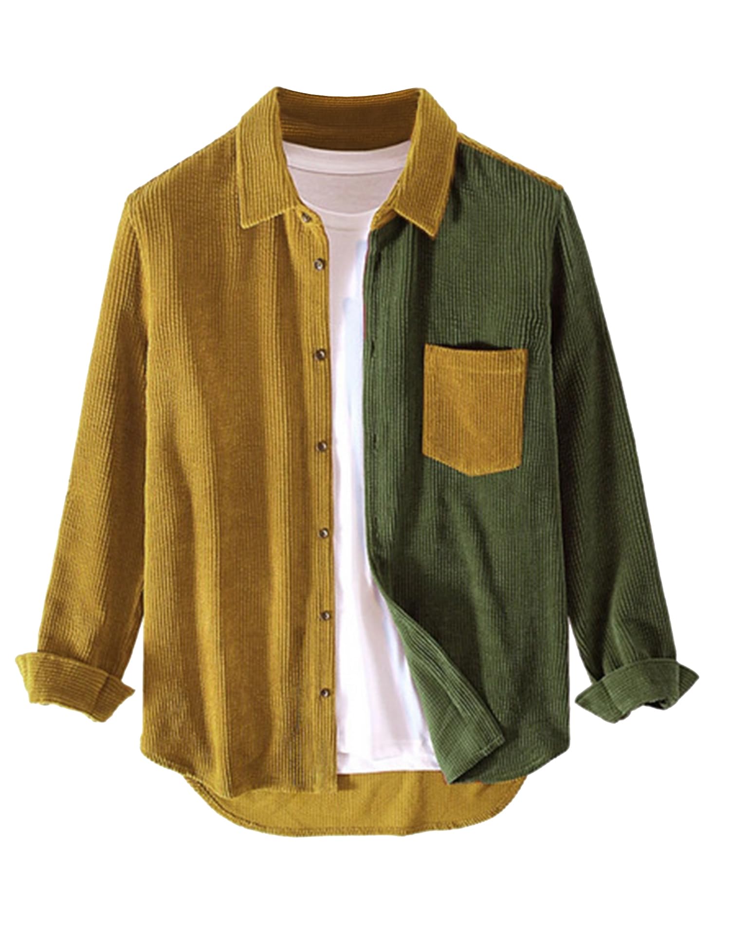 Lucrosun Men's Regular Fit Corduroy Shirt Color Block Button Up Shacket Jacket