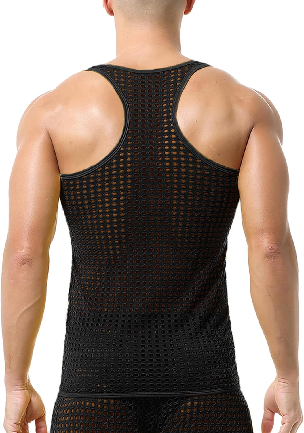 DTODWW Men's Mesh Sleeveless Tank Top Undershirt See Through Shirts Muscle Fitted Fishnet Hollow Out Shirts - Image 4