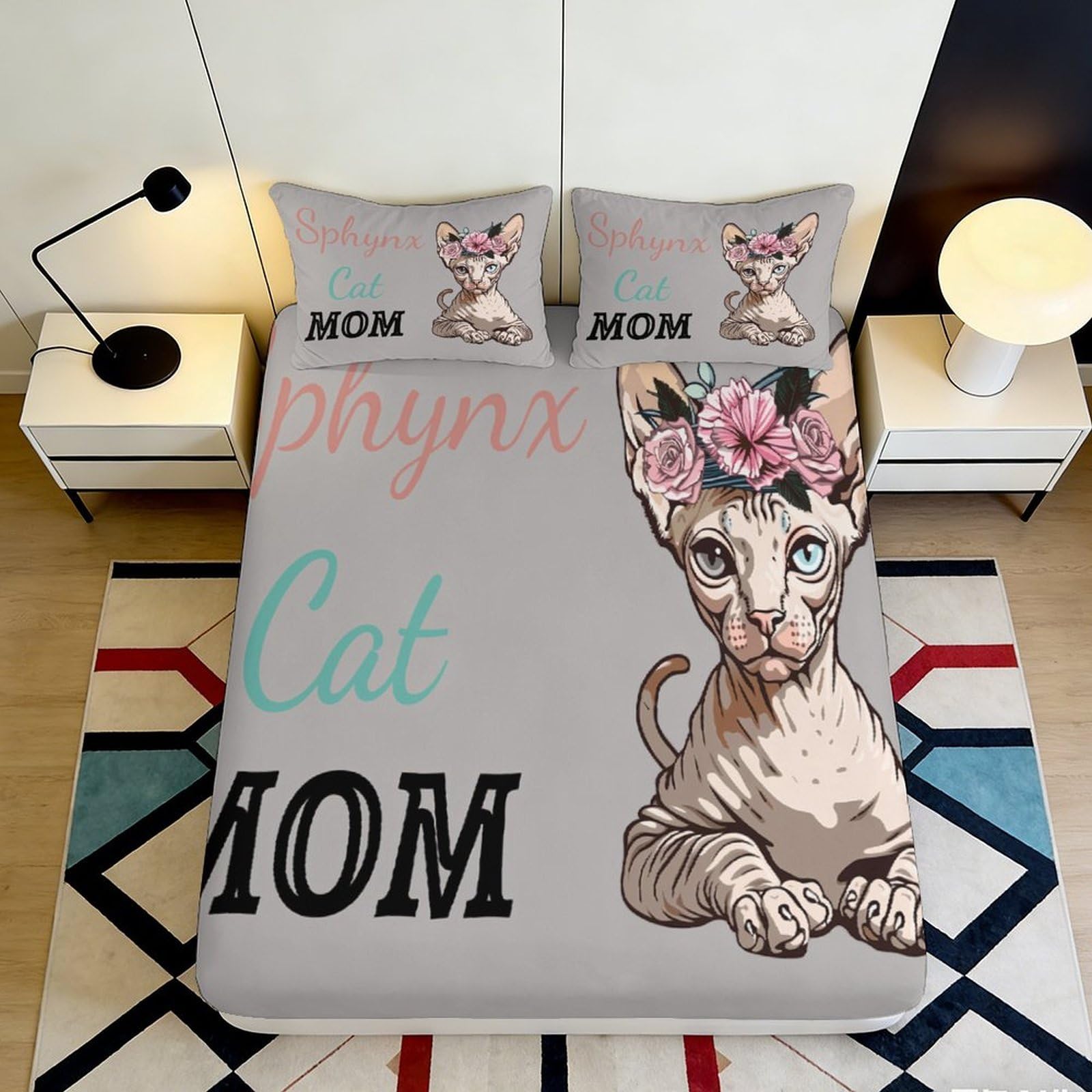 Pnayamiorkfel Style-7 3D Printed Sphynx Cat Mom Fitted Sheet Microfiber Soft Bedroom Decor Bed Cover For Adults Teens Guest Room 90X200x25cm