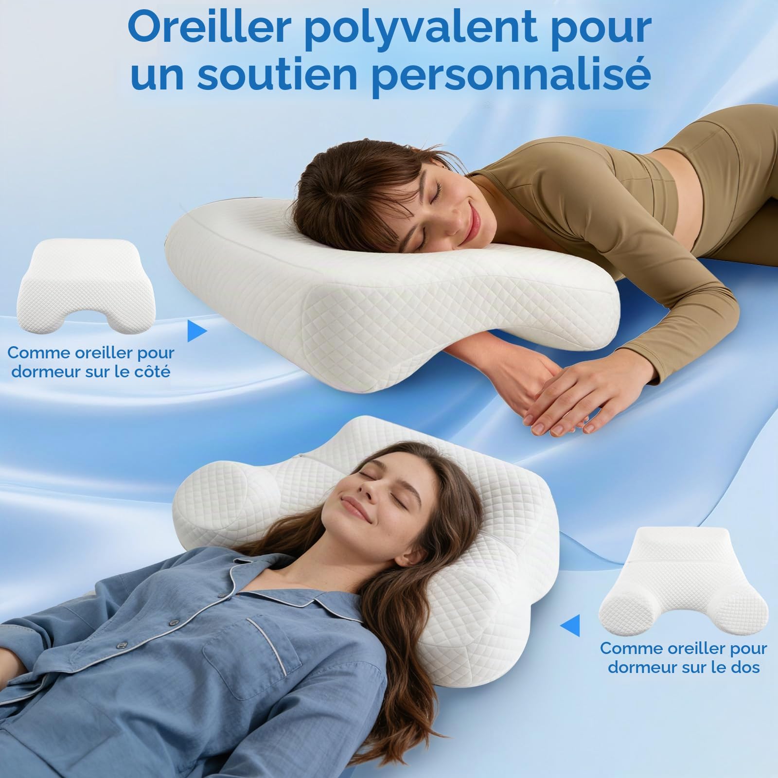 Oreiller Ergonomique Cervical pour Dormeurs sur le Côté, le Dos, Oreiller de Positionnement Latéral avec Trou, Coussin Memoire Forme pour Cou et Épaules, Oreiller Memoire Forme Coussin de Lecture