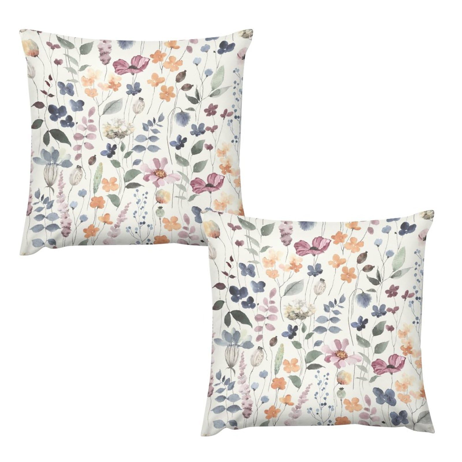 AuiMzoo Watercolor Floral Pillowcases Set of 2 16x16 Inch, Vintage Colorful Floral Plants Farmhouse Wildflower Plants Decorative Pillowcases for