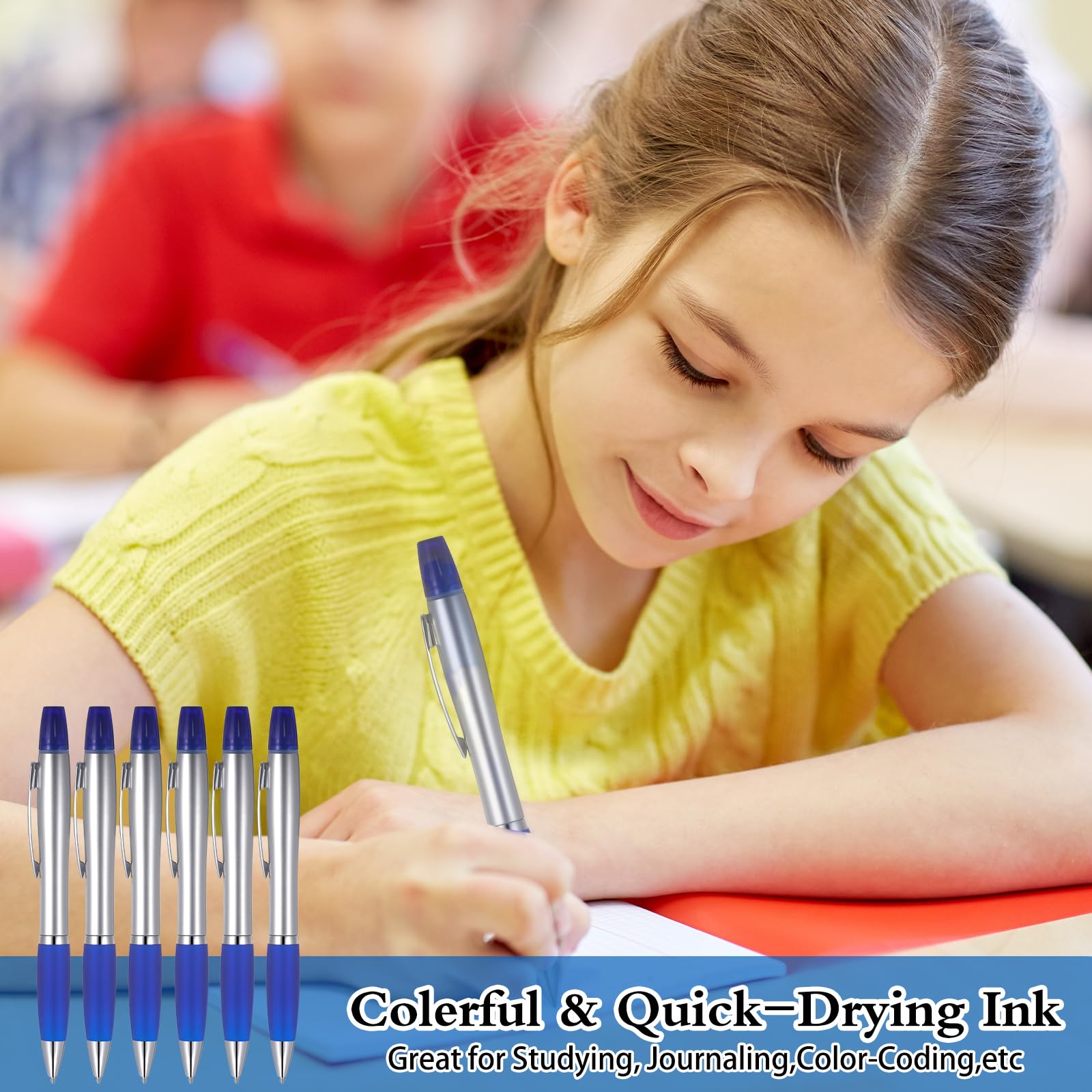 Colarr Textmarker mit Kugelschreiber, Kombi-Kugelschreiber mit Textmarker mit Keilspitzen, Stift, Textmarker, Combo für Studenten, Büro, Schreiben, Färben, Unterstreichen, Hervorhebung (blau), 30
