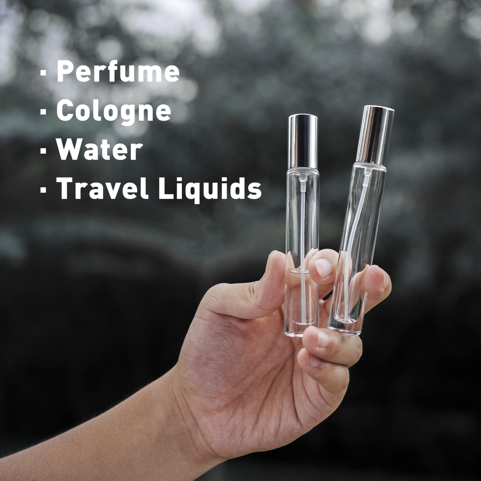 Botella de perfume de viaje recargable, 16 mini recipientes de perfume de vidrio de 10 ml con embudo y etiqueta, botellas de fragancia vacías portátiles a prueba de fugas, kit de botella