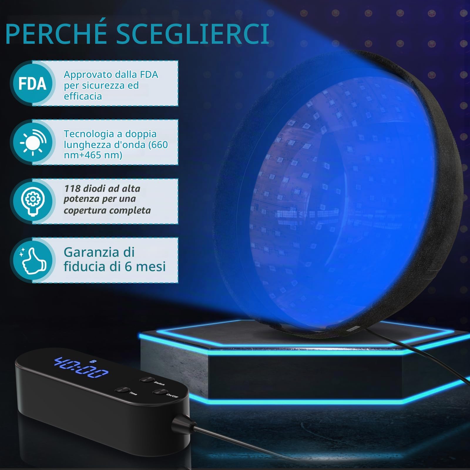 iKeener Casco Laser contro la Caduta dei Capelli, 236 Diodi Luce Rossa & Luce Blu Cappello LED per la Ricrescita dei Capelli Donne e Uomini, 5-60 Min Regolabile