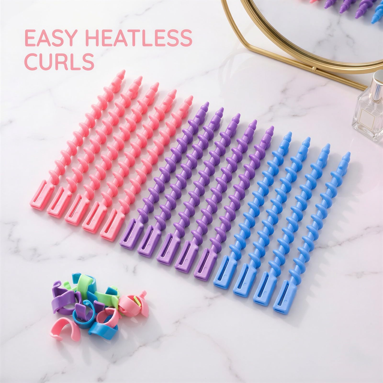100 Stk. Spiral-Dauerwellstäbe, Lockenwickler ohne Hitze für langes Haar, Kunststoff, Styling-Curling-Rods für individuelle Frisuren, Perm-Wellen-Lockenstab-Set für Wellen und Locken, zufällige Farben